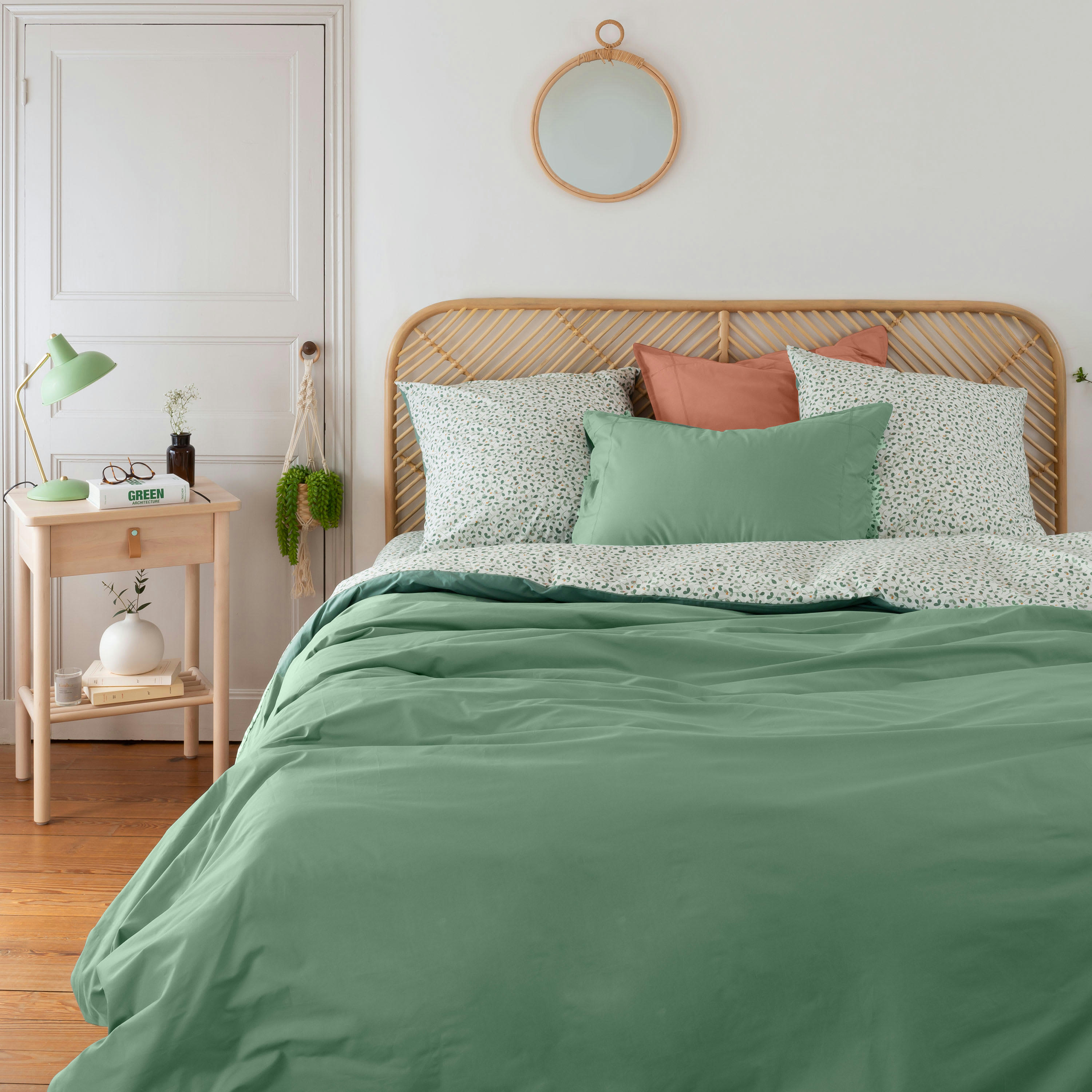 NEO - Housse de couette Thym Vegetal imprimé vert 200 x 200 cm