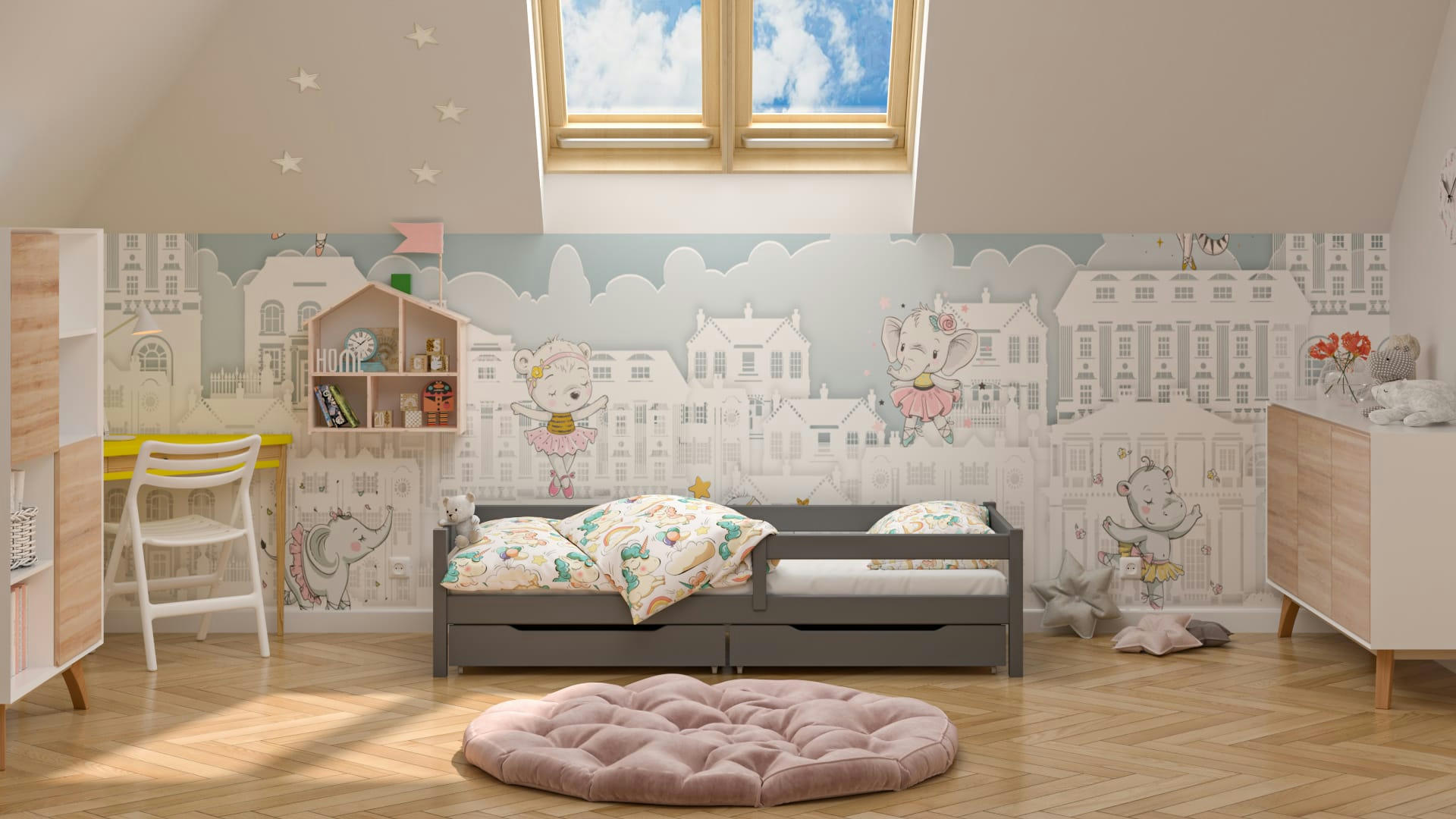 - Lit simple en pin massif 200x90 gris