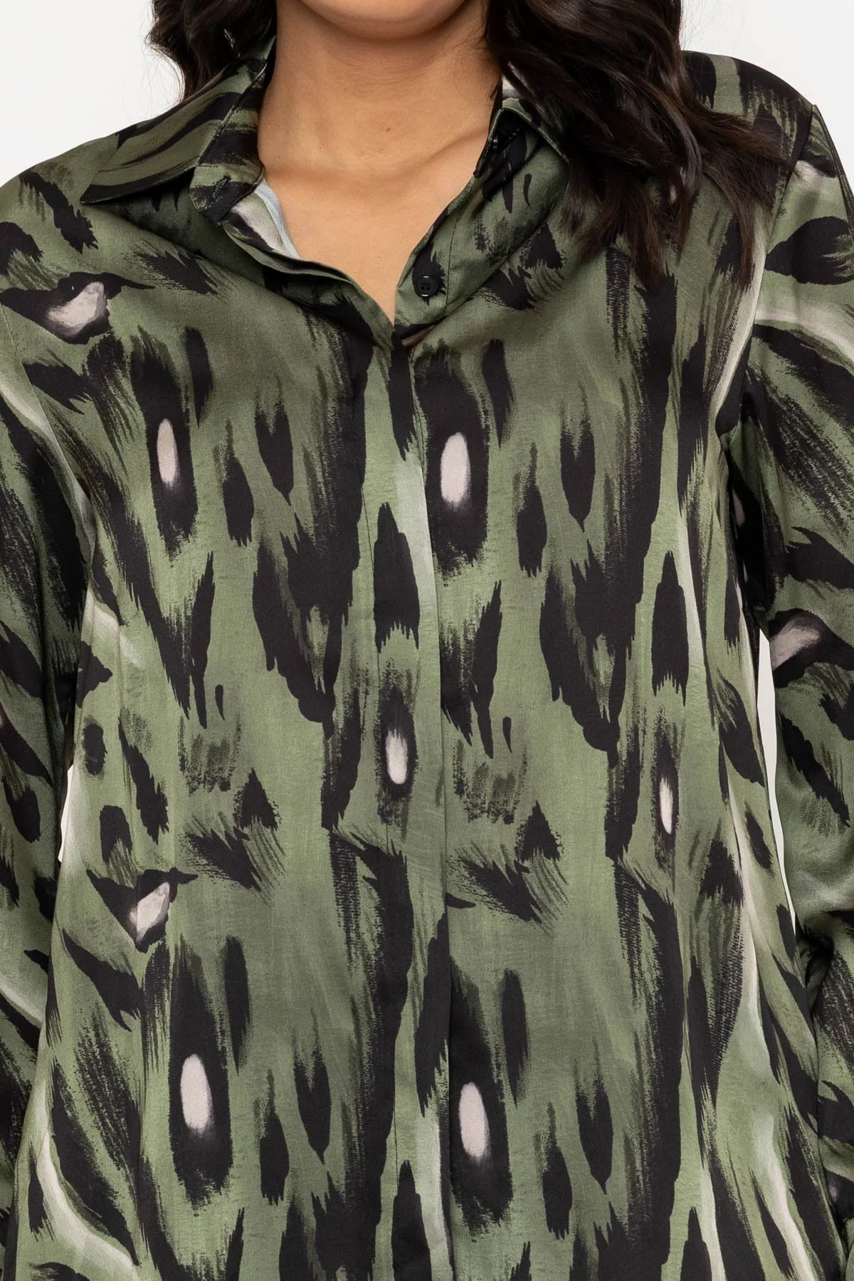 Sateen Khaki and Black Print Shirt