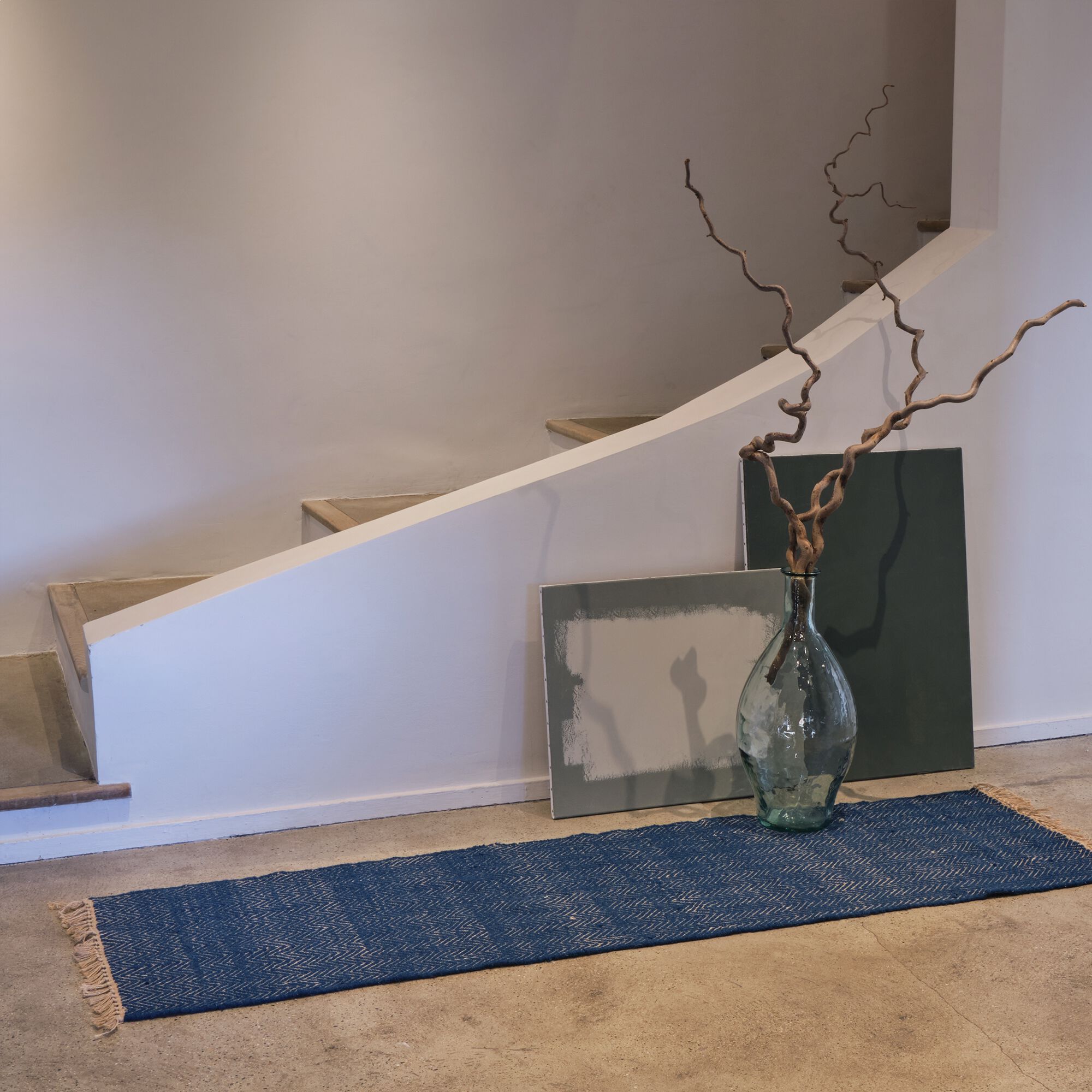 TURAU - Tapis de couloir et laine et jute - bleu figuerolles 60x200cm