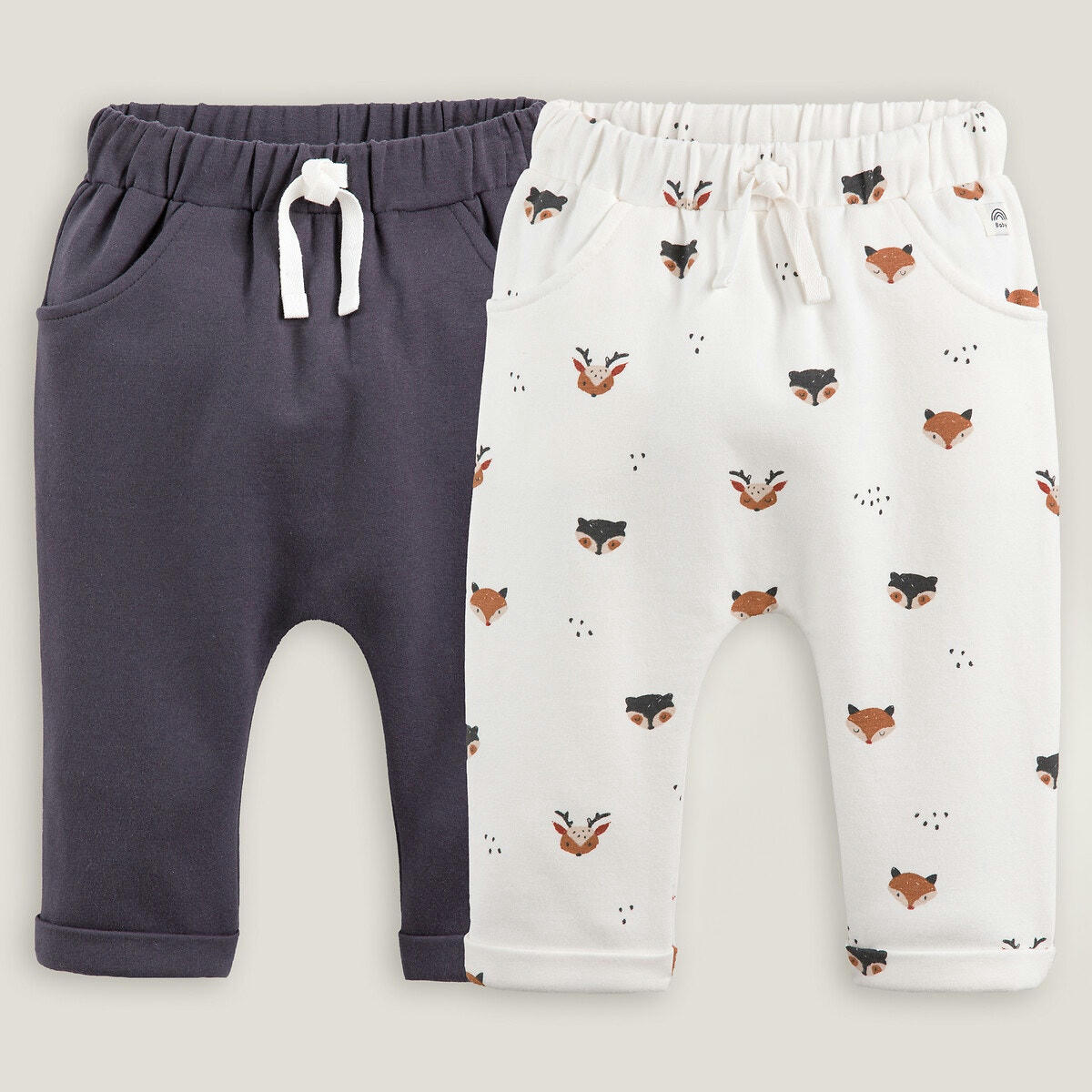 Lot de 2 sarouels molleton, uni + imprimé renards