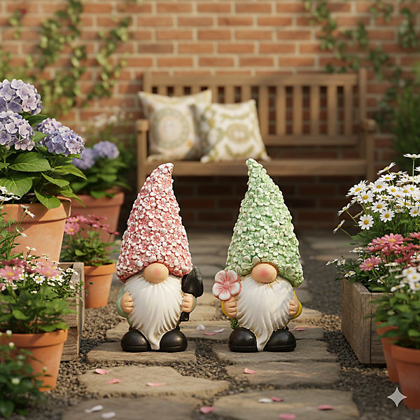 Lot de 2 décorations nains de jardin en magnésie