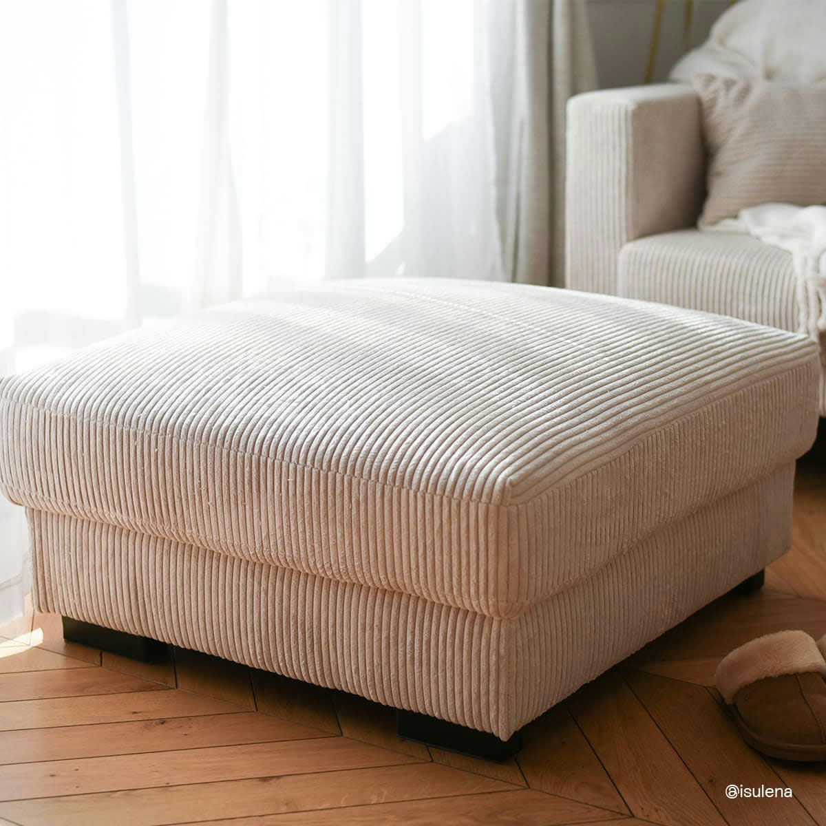 ROBIN - Pouf en velours côtelé beige