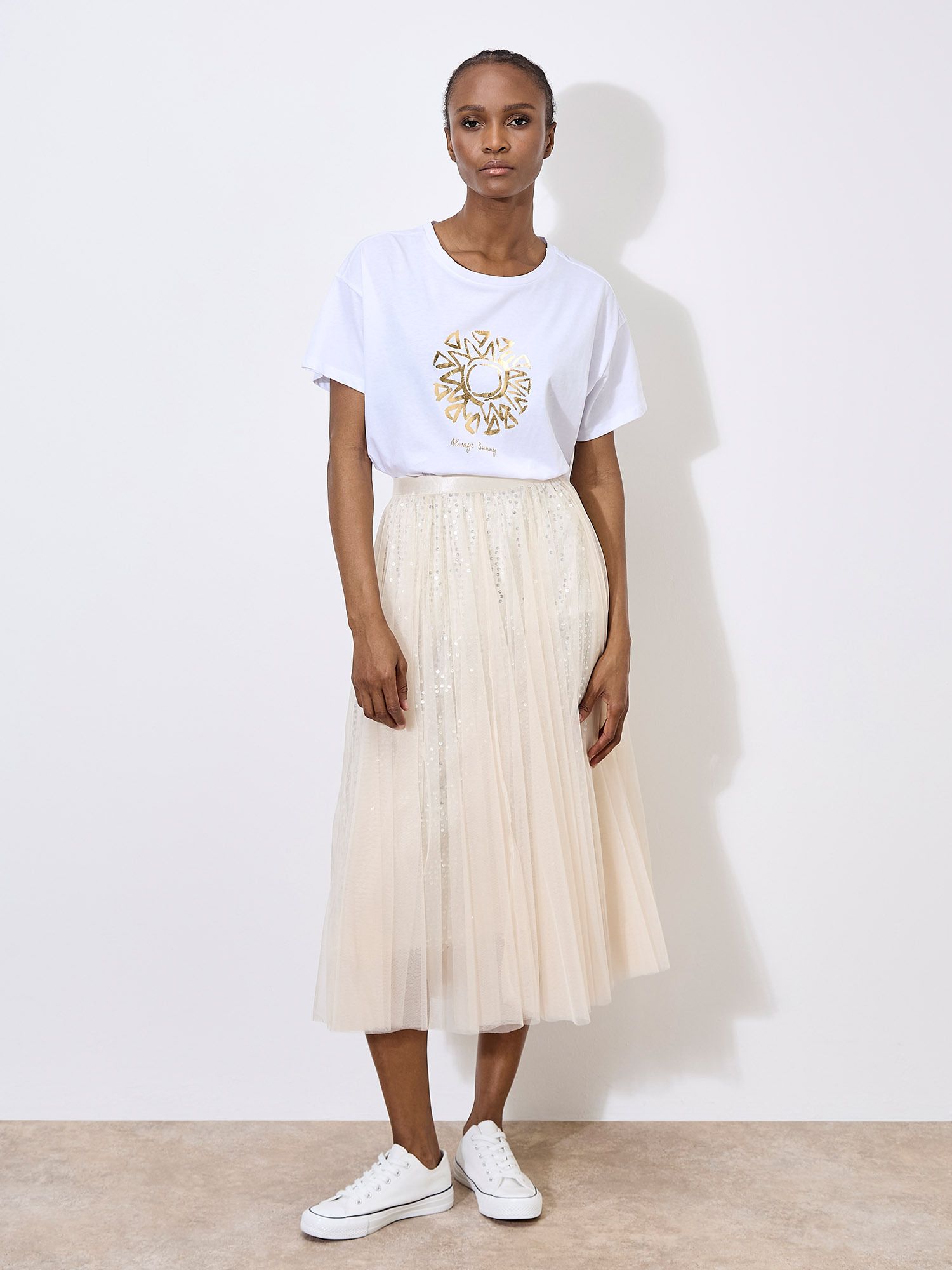 Apricot Sequin Tulle Midaxi Skirt