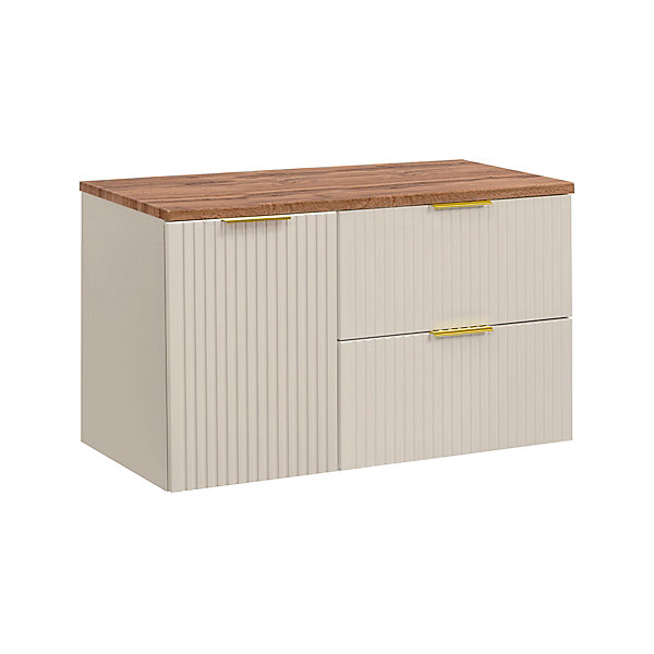 Meuble sous-vasque 100cm panier à linge Adriel Cachemire et Bois