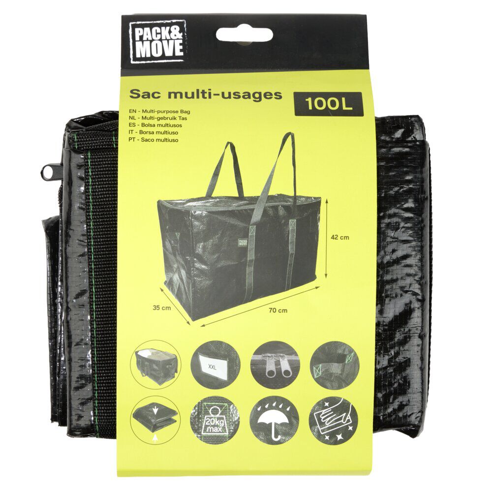 Sac déménagement 100L avec poignées polyéthylène noir