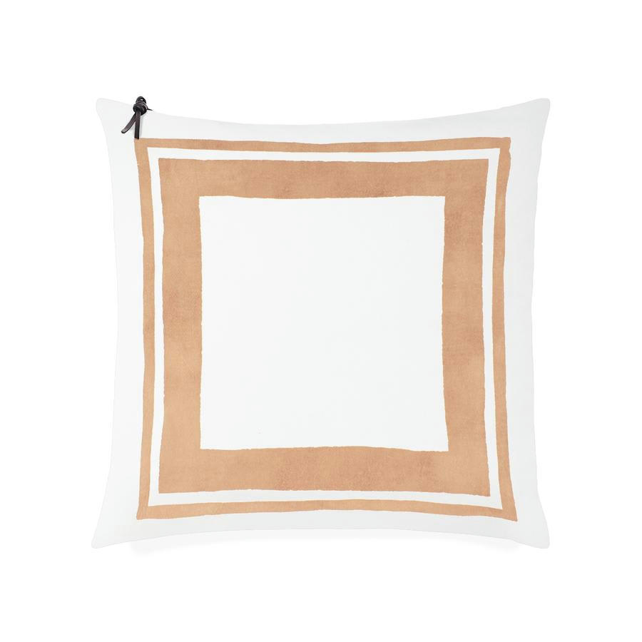 CAP SA SAL - Coussin coton lavé blanc/chameau 50x50