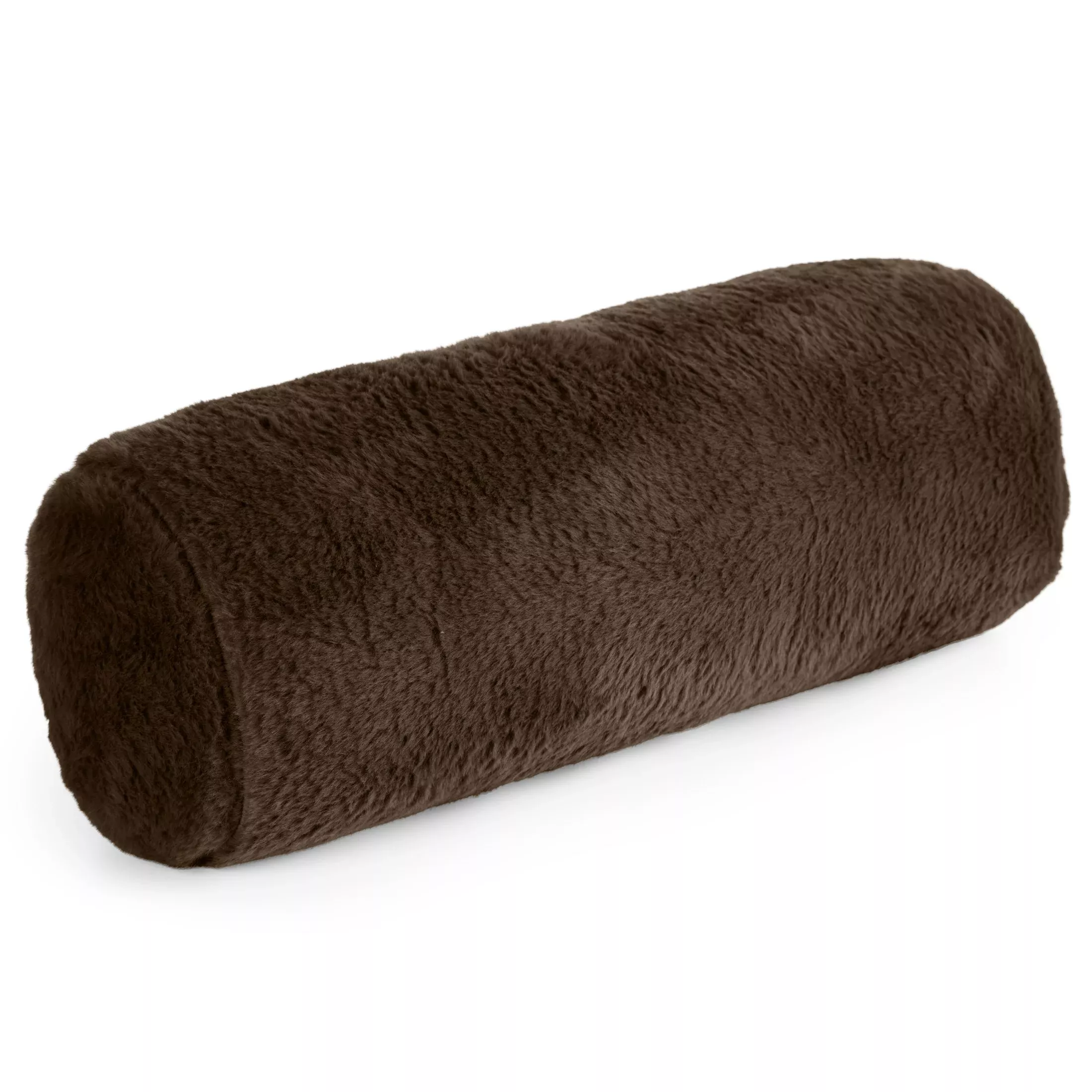 Poduszka wałek 15x45 cm ciemnobrązowa z miękkiej futrzanej tkaninyNINA