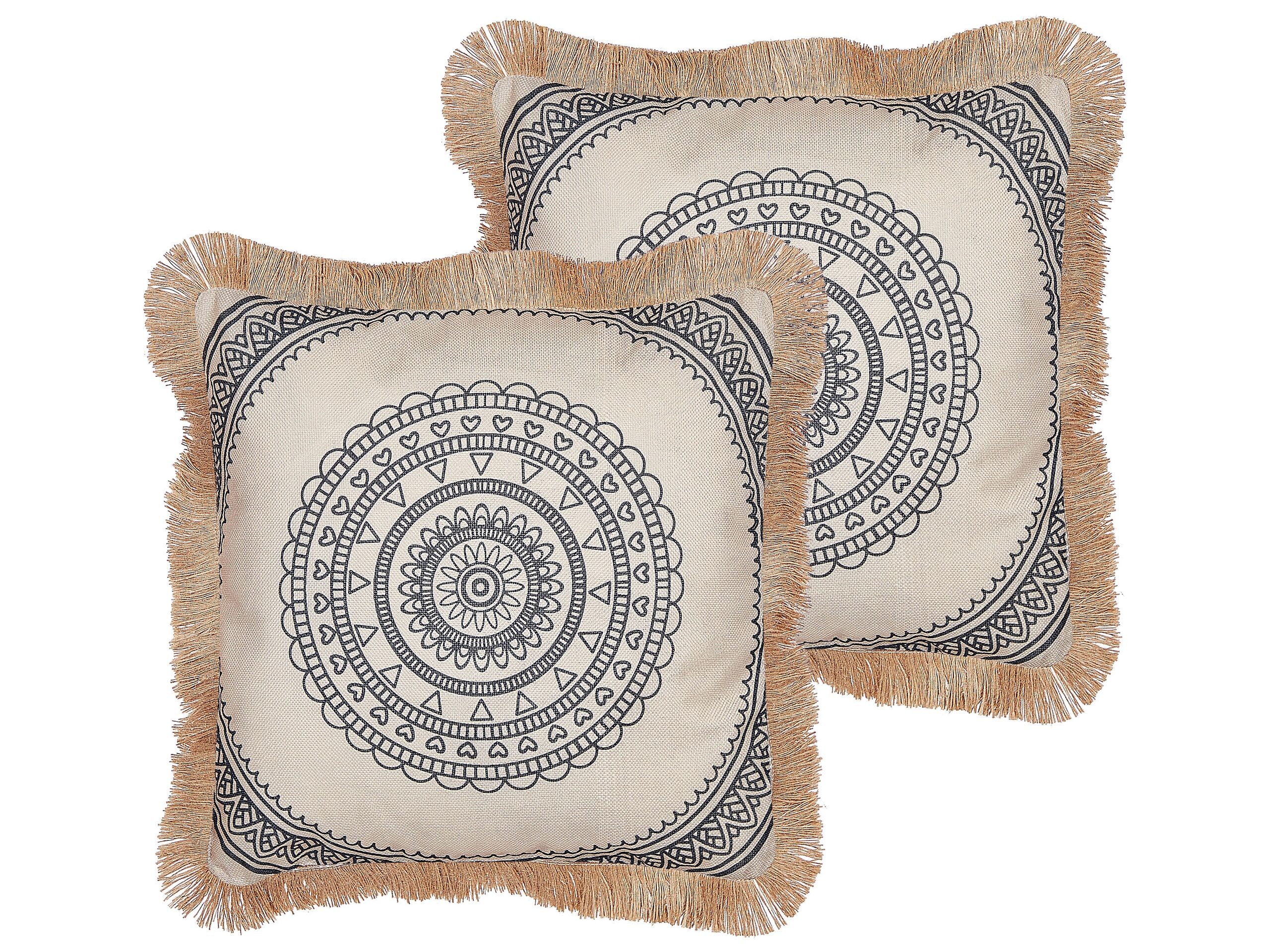 2 boho poduszki z frędzlami beżowo-białe