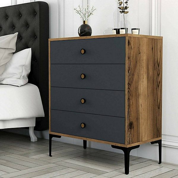 Commode Molly, Commode polyvalente, Commode de chambre, Meuble avec tiroirs, 76x40h91 cm, Noyer et Anthracite