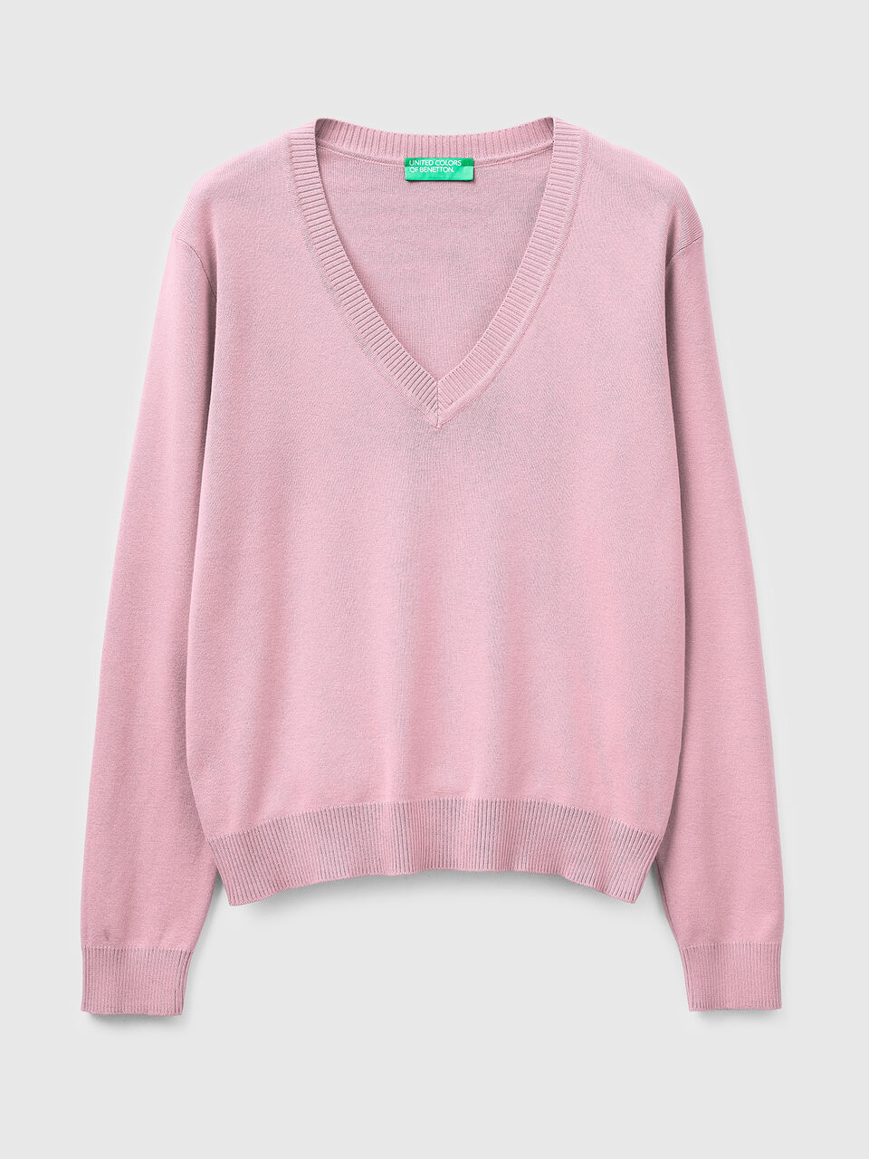 Pink V-neck sweater in tricot cotton