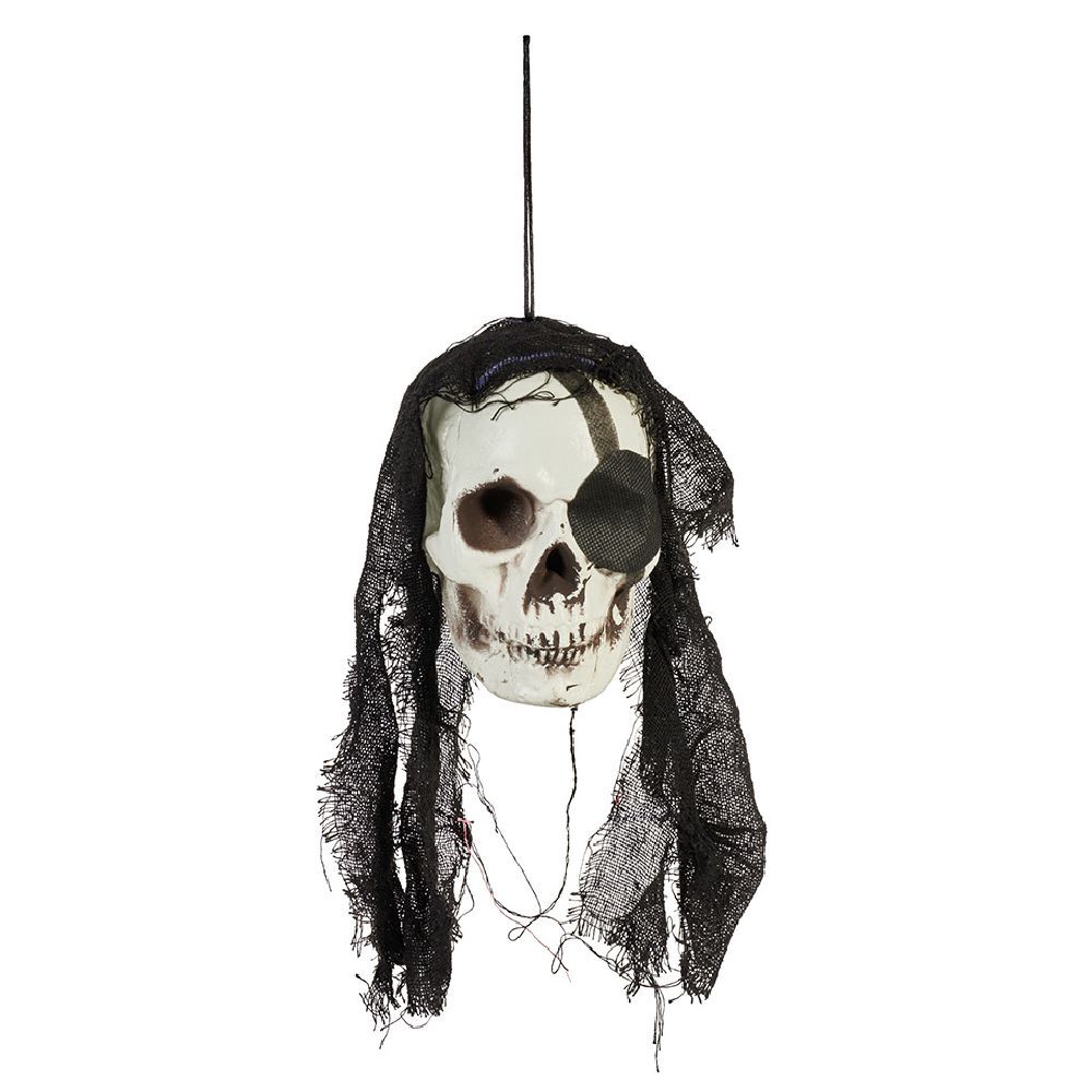 Tête squelette pirate à suspendre Halloween rouge ou noir