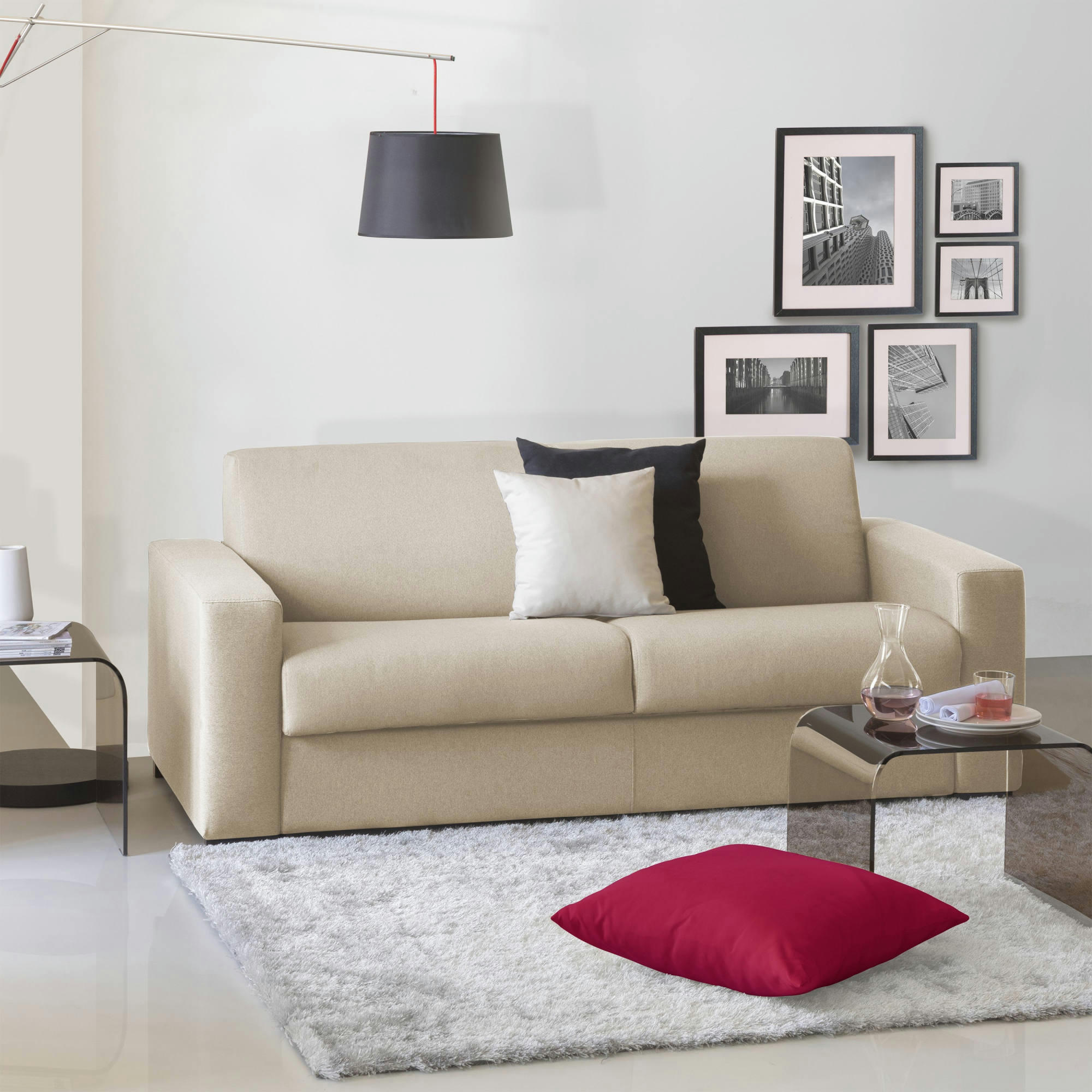DPALETT - Canapé fixe 2 places en tissu beige