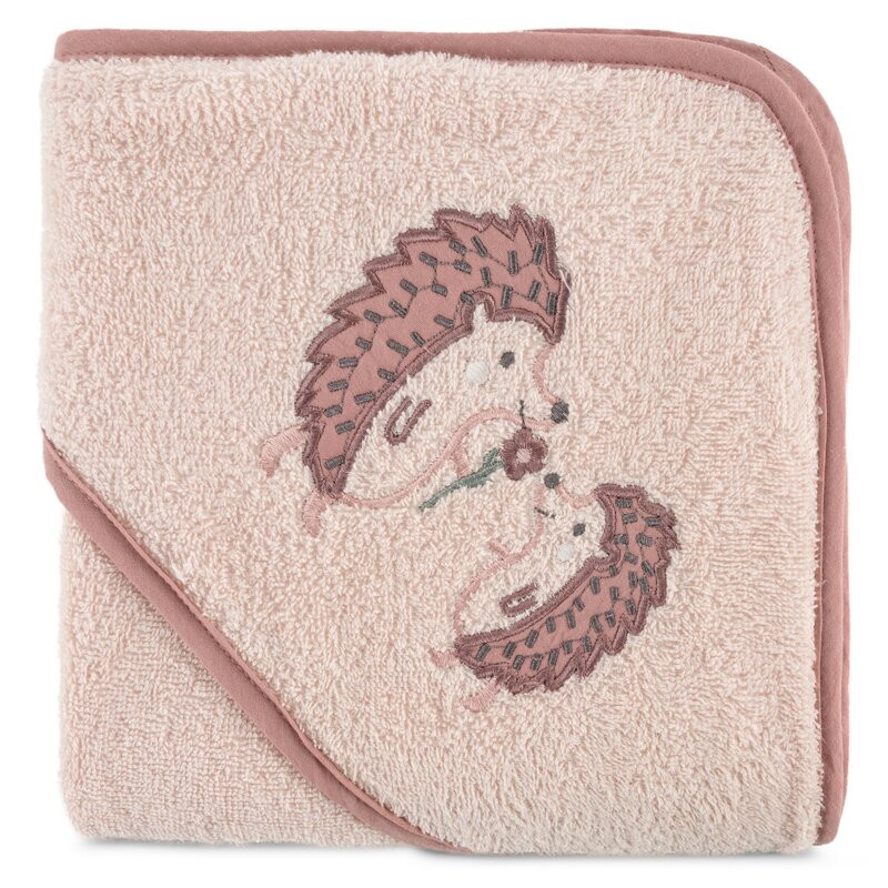 Okrycie kąpielowe 100x100 Baby 68 różowy jeże ręcznik z kapturkiem 350 g/m2