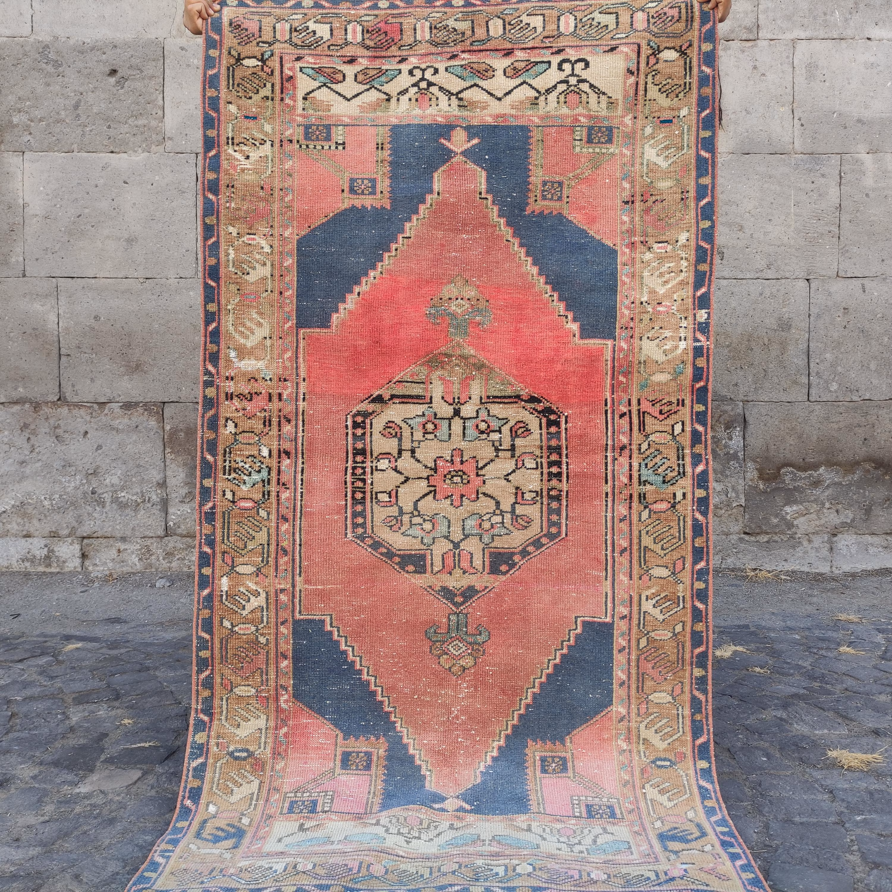 Turkish Maden Handwoven Rug , 3.31 x 6.5 Vintage Boho Rug, Rustic handmade area Rug, aztec old kitchen rug