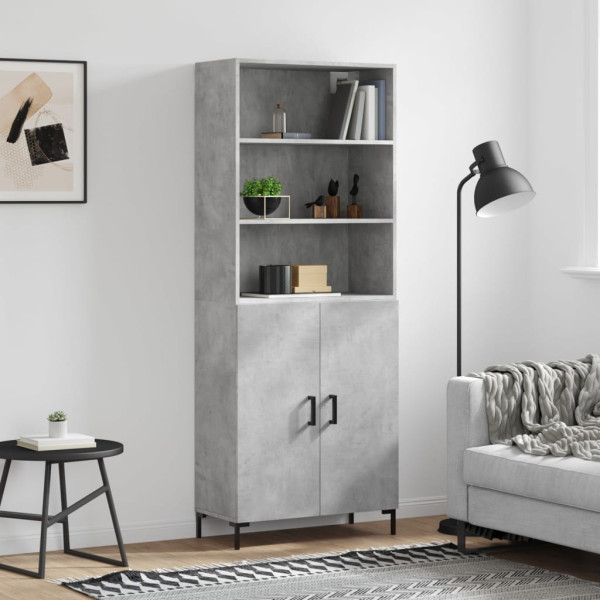 Szafka Regał Witrynka Szara Beton z Drzwiami 69.5x34x180 cm do Salonu