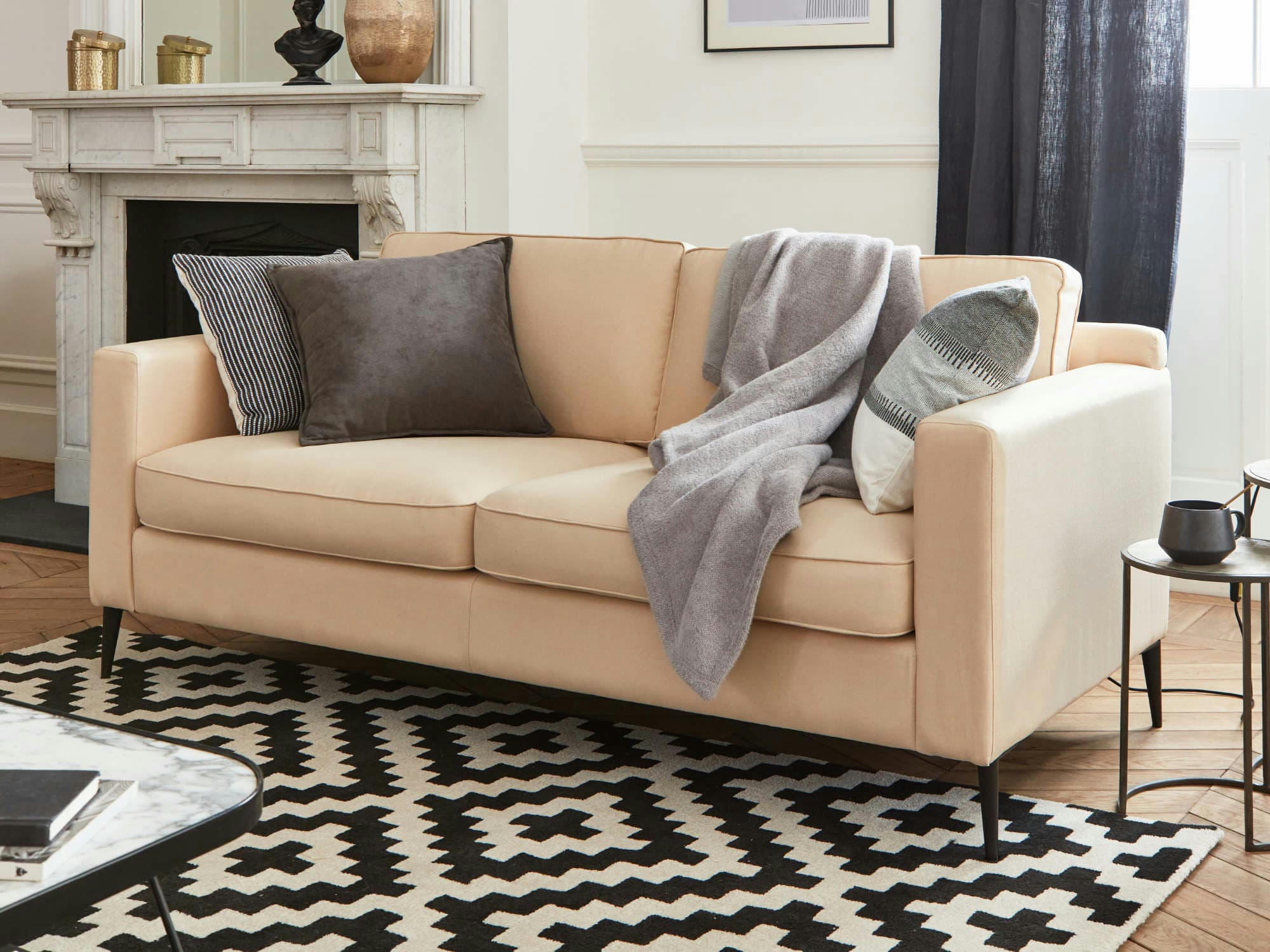 CALLIOPE - Canapé droit 3 places en tissu beige