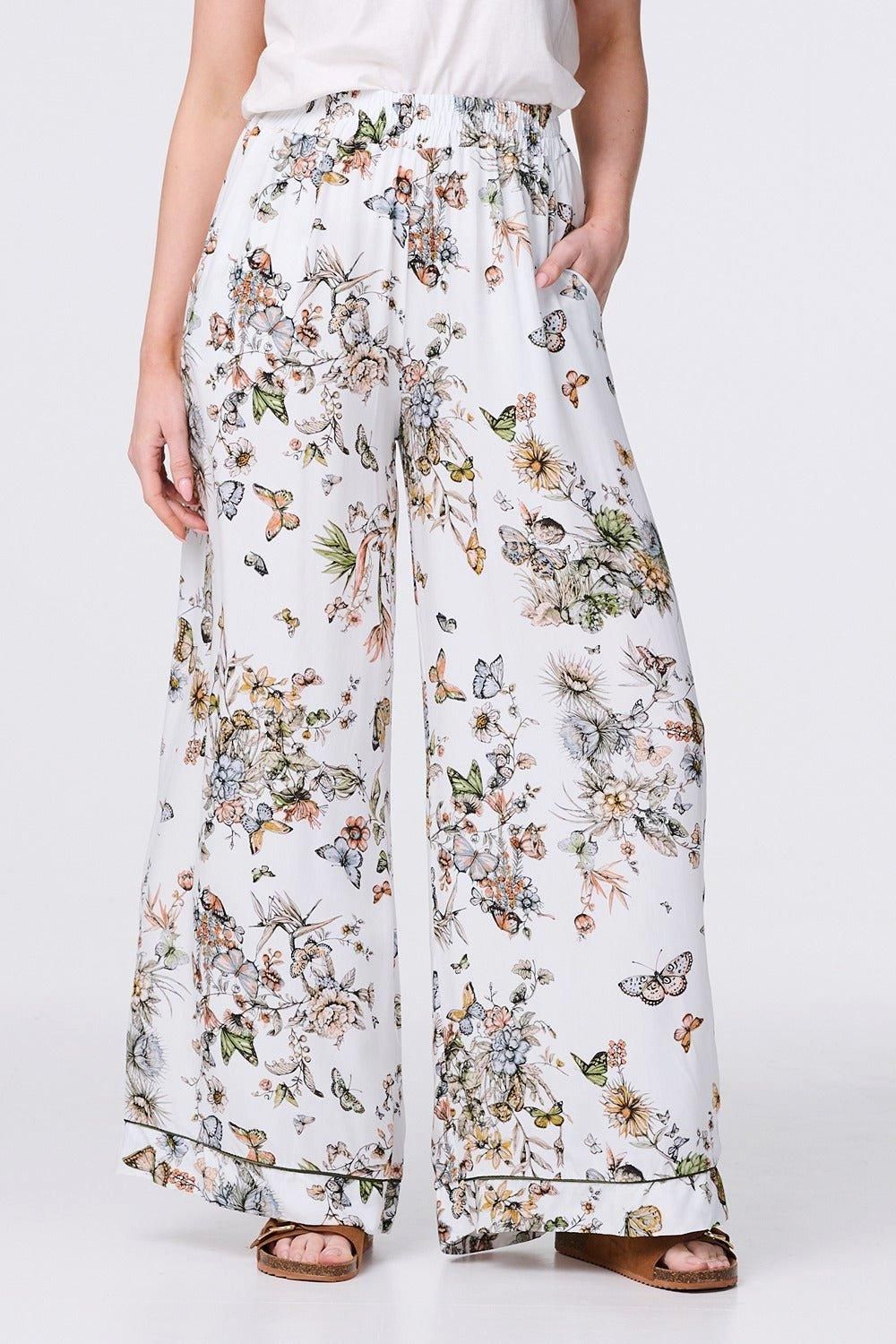 Izabel London Butterfly Print High Rise Relaxed Trousers