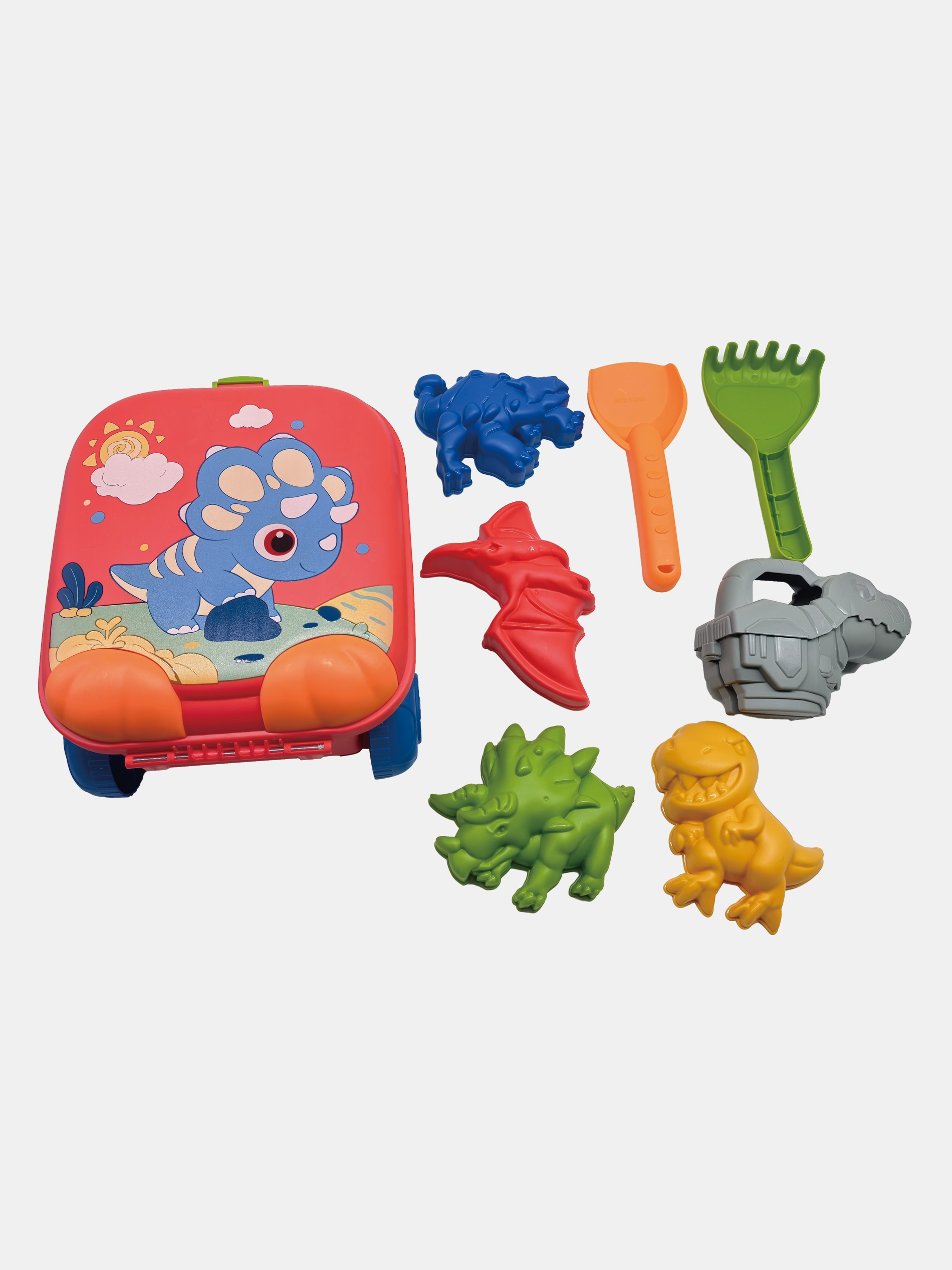 Zestaw zabawek do piasku w walizce z motywem dinozaurów 8 pack
