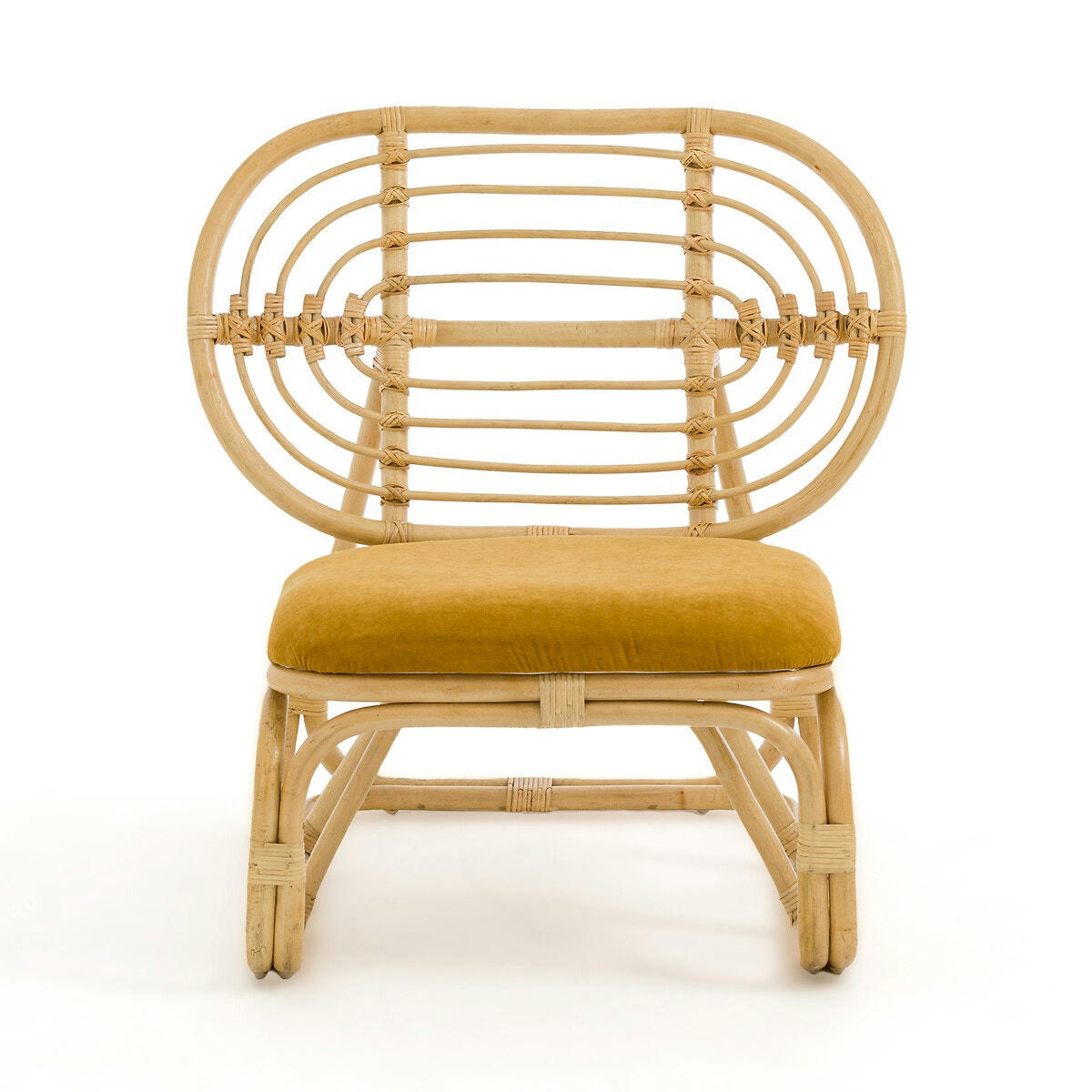 Fauteuil canne de rotin et velours, Dhony