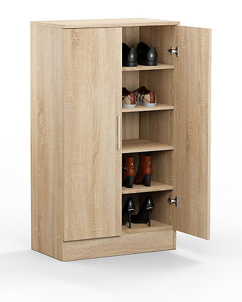 Armoire à chaussures, meuble à chaussures avec 2 portes coloris chêne cambrian - longueur 60 x profondeur 35 x hauteur 107 cm