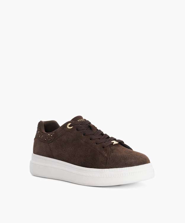Electron Brown - Suede Embellished Platform Trainers