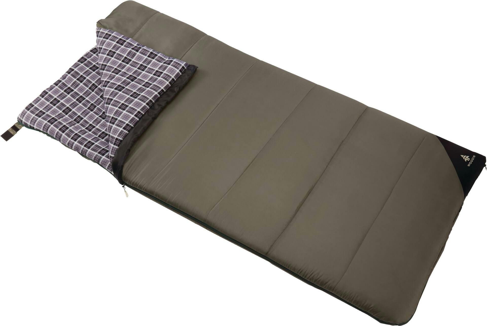 Woods Canmore Cotton Flannel Lined Insulated Cold Weather Sleeping Bag w/ Compression Sack, -10°C