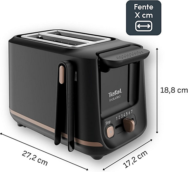 Grille-pain 2 fentes 850W Noir design inclusif