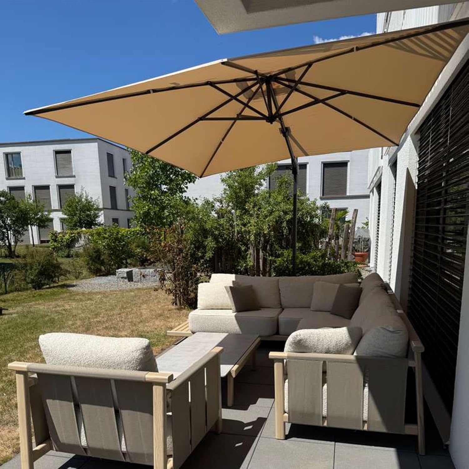 PURPLE LEAF 6.5' X 10' Left-right Tilt Patio Umbrella Outdoor Cantilever Swivel Rectangle Umbrella Aluminum Offset Umbrella with 360-degree Rotation for Garden Deck Pool Patio Beige