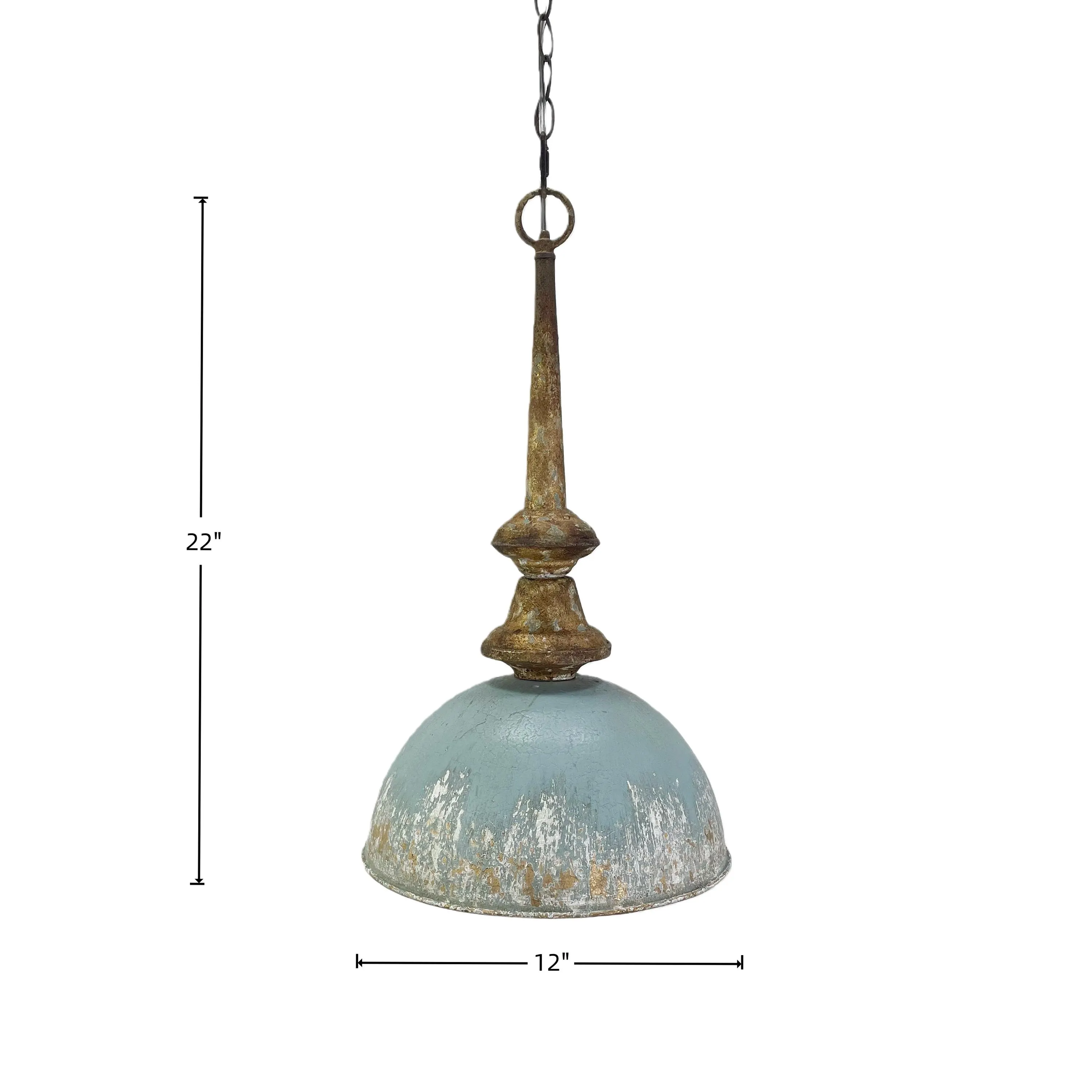 Rustic Industrial Pendant Light, Distressed Blue Farmhouse Kitchen Hanging Lamp