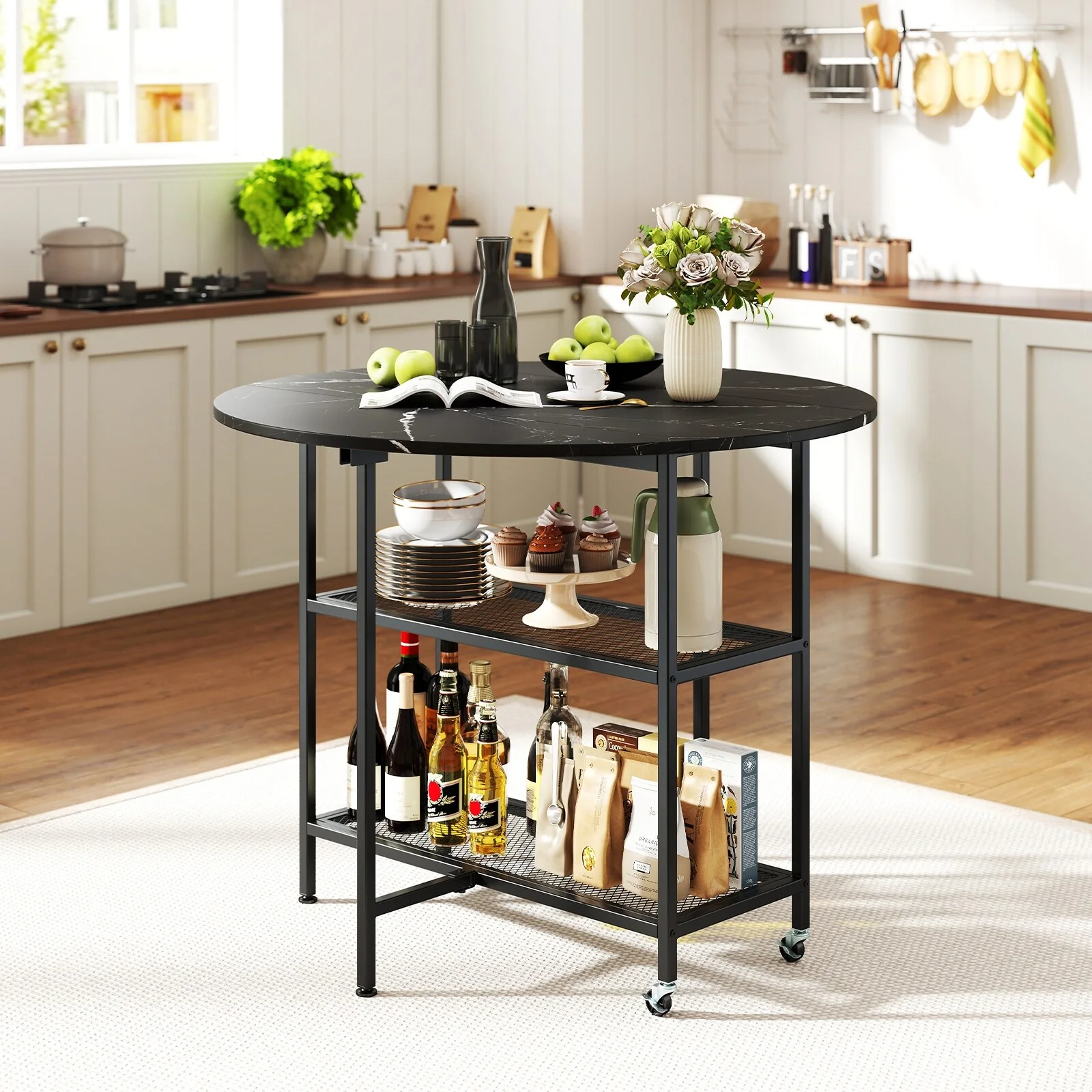 Gymax Round Outdoor Dining Table for 4 People 36 inch Acacia Wood