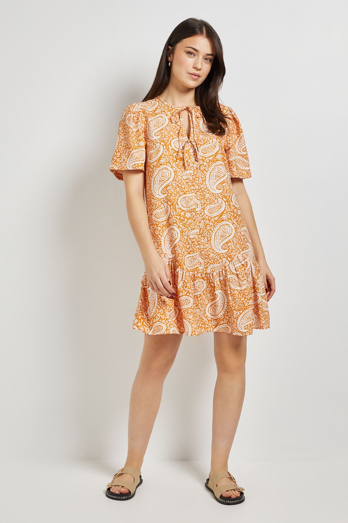 Dorothy Perkins Paisley Tie Detail Drop Hem Printed Mini Dress