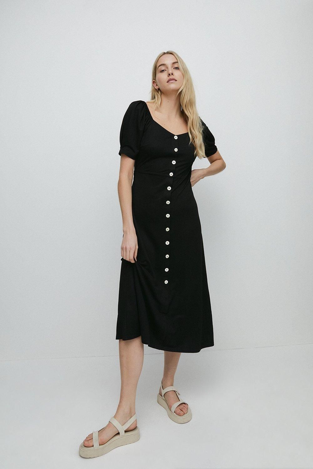Warehouse Pique Sweetheart Neck Midi Dress