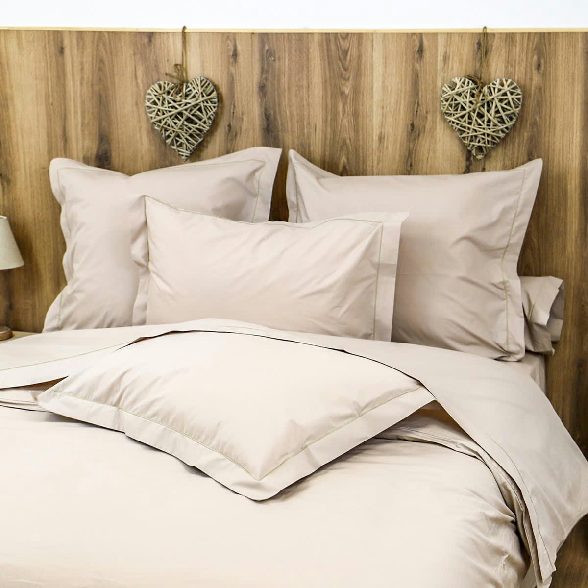 - Drap housse uni 200 fils en de coton beige foncé 200x200 cm
