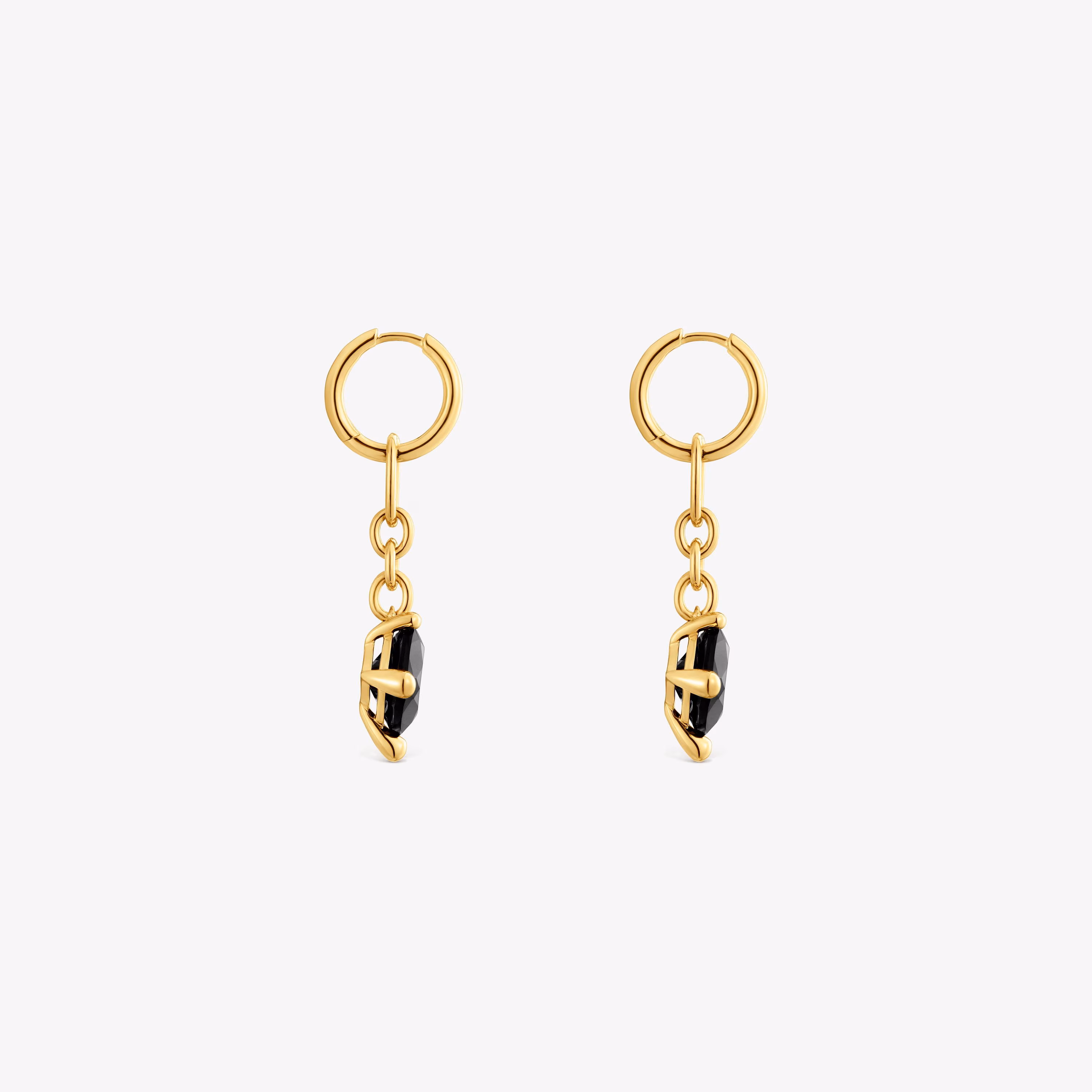 Pendientes de aro largos con baño de oro 18 kt sobre plata y ónix Color Black
