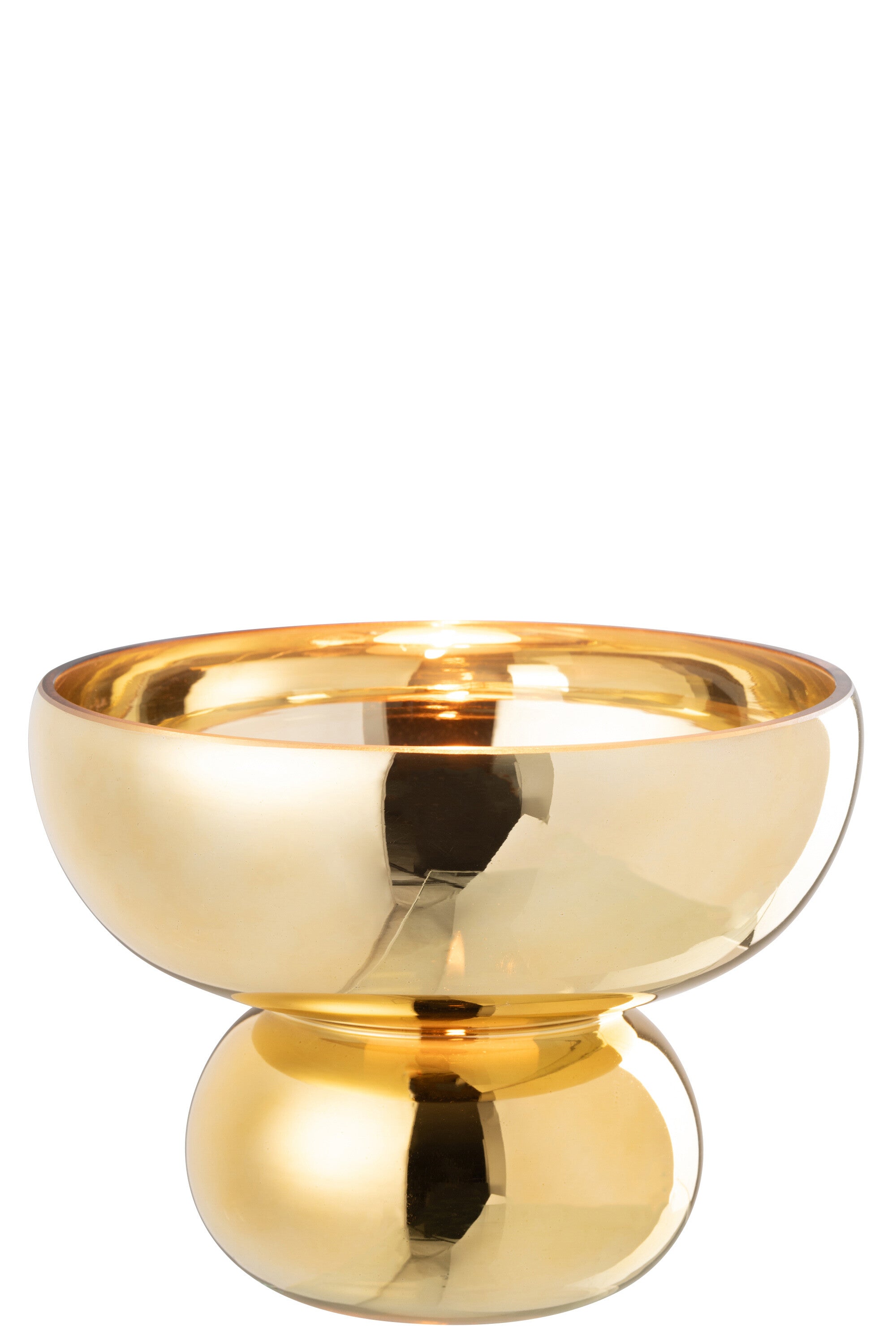 J-Line windlicht op voet afgerond - glas - goud - Ø 23 cm