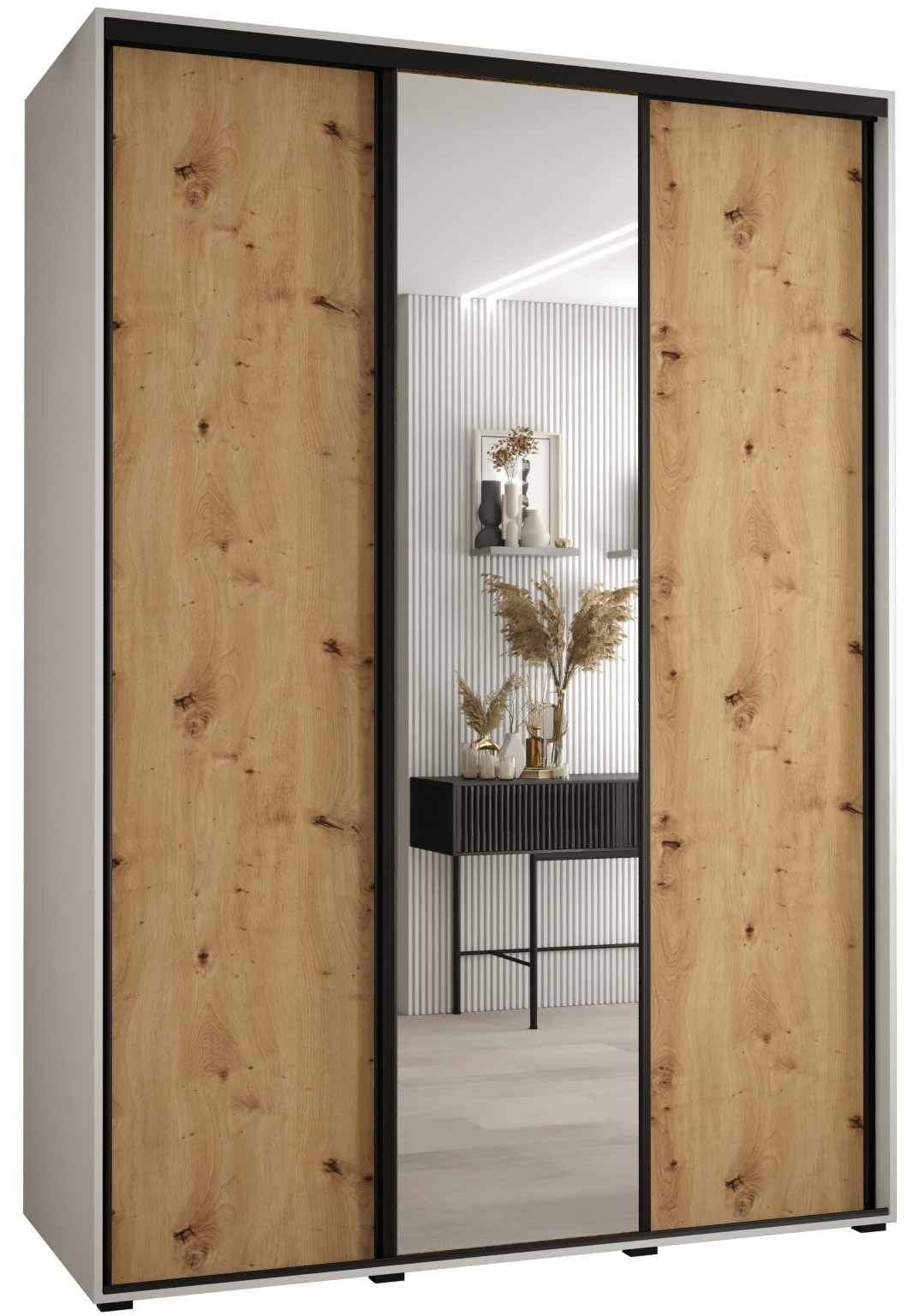 Szafa przesuwna 60 wysoka Davos 3 180 biały artisan czarny