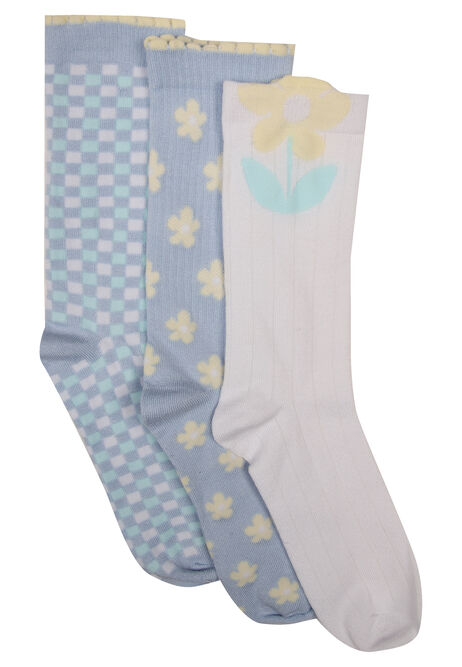 Womens 3pk Blue Floral Ankle Socks