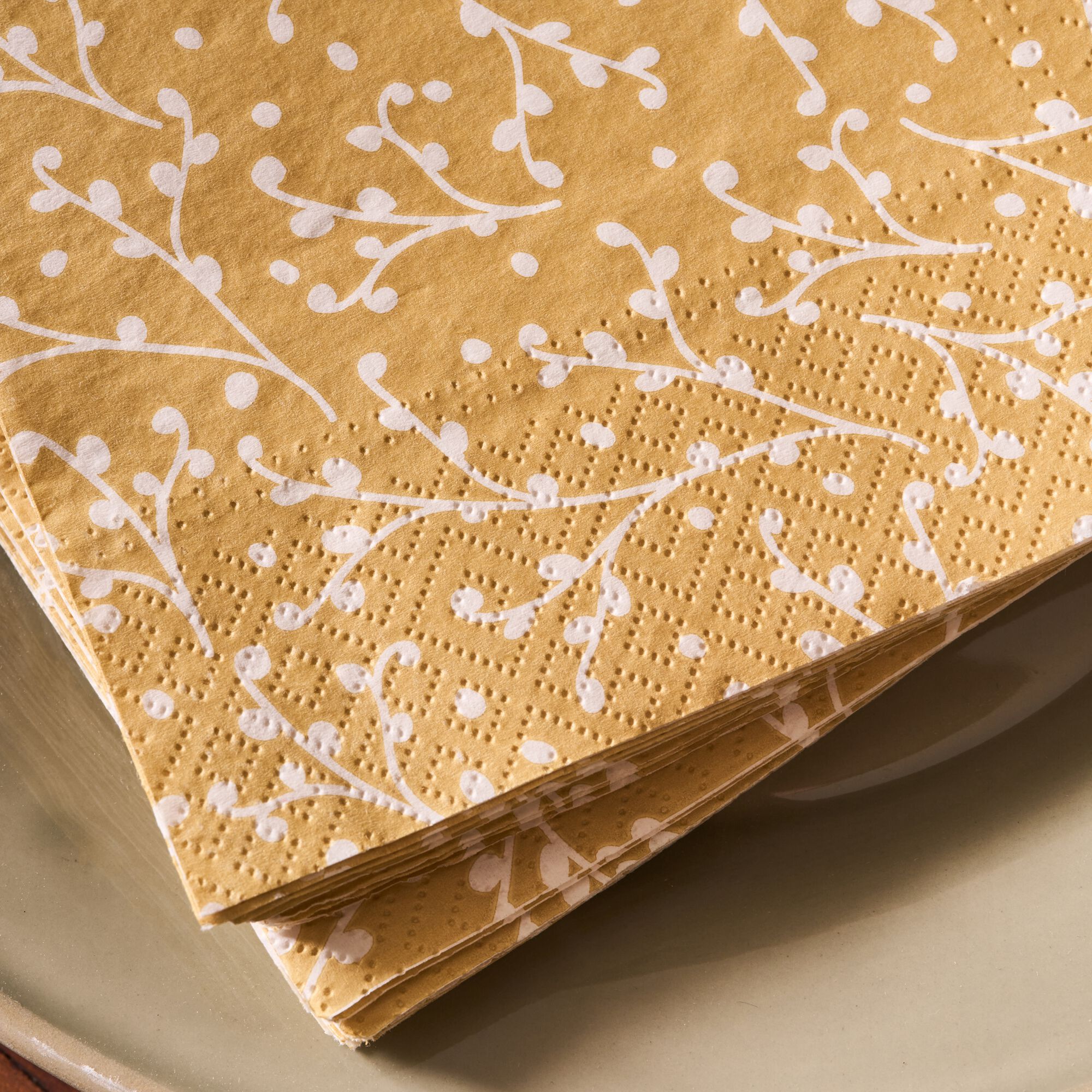 BAIES - Lot de 20 serviettes en papier motif baies 33x33cm - jaune