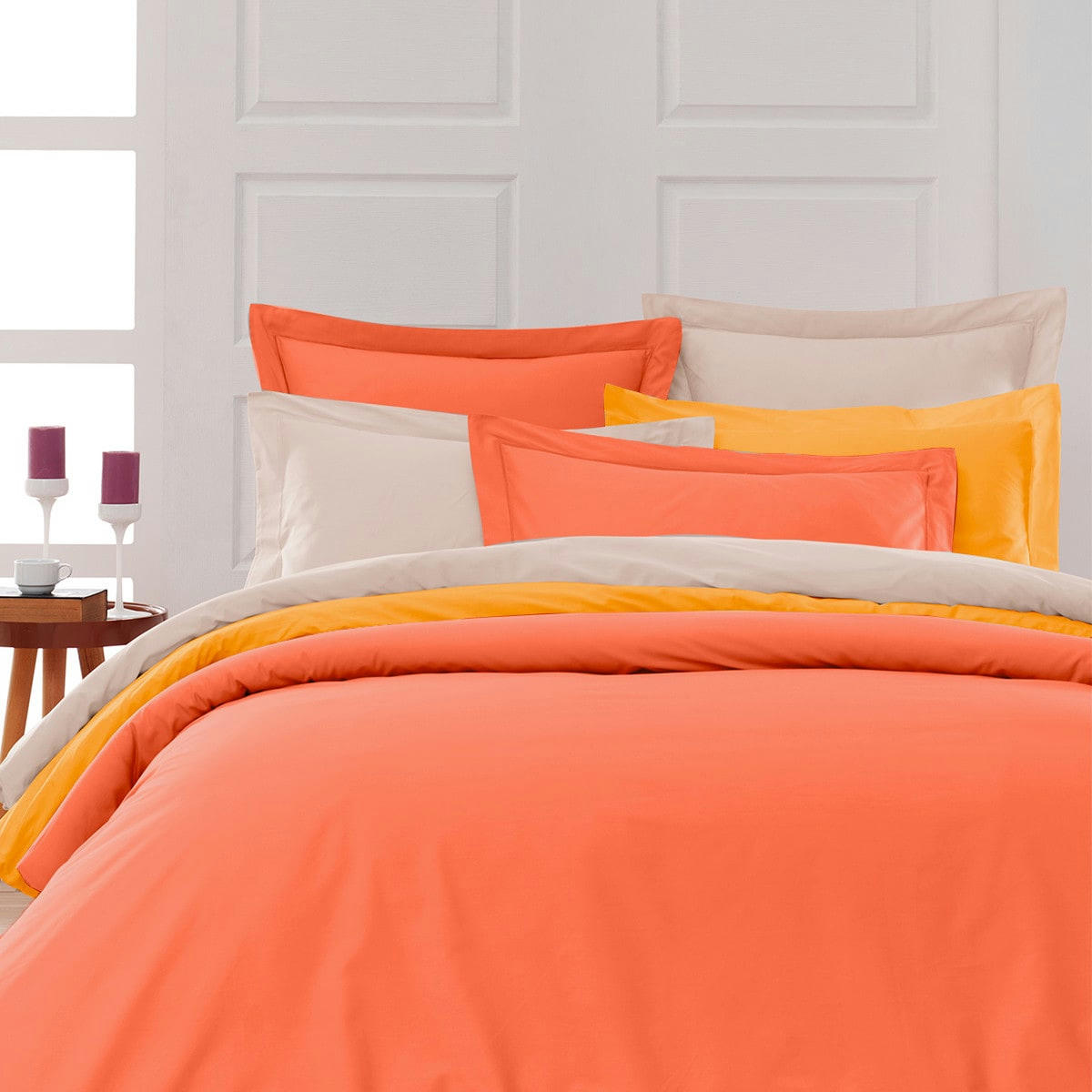 SOFT PERCALE - Lot de 2 taies d'oreiller en percale de coton corail 65x65 cm