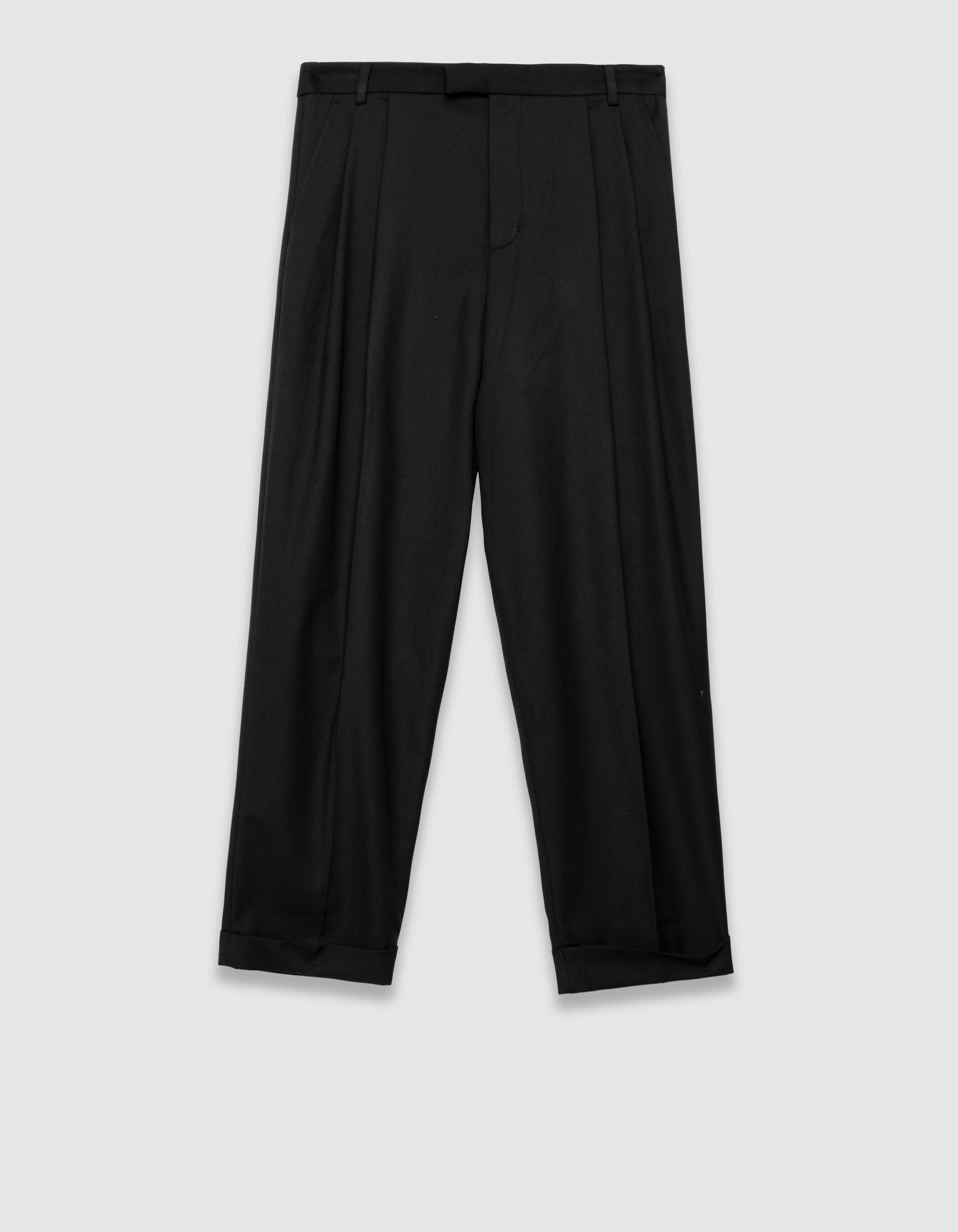 Pantalon noir cropped à revers Femme