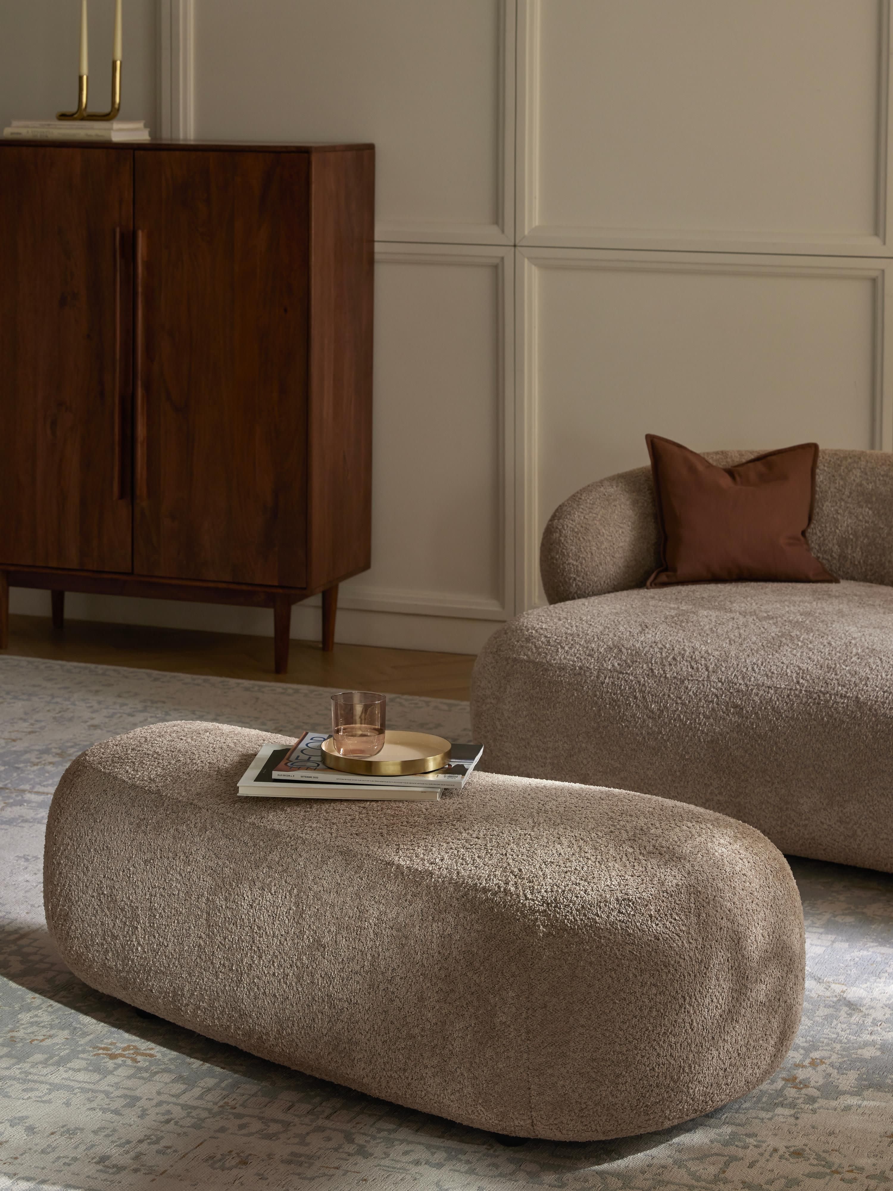 XL-Hocker Alba aus Teddy-Bouclé