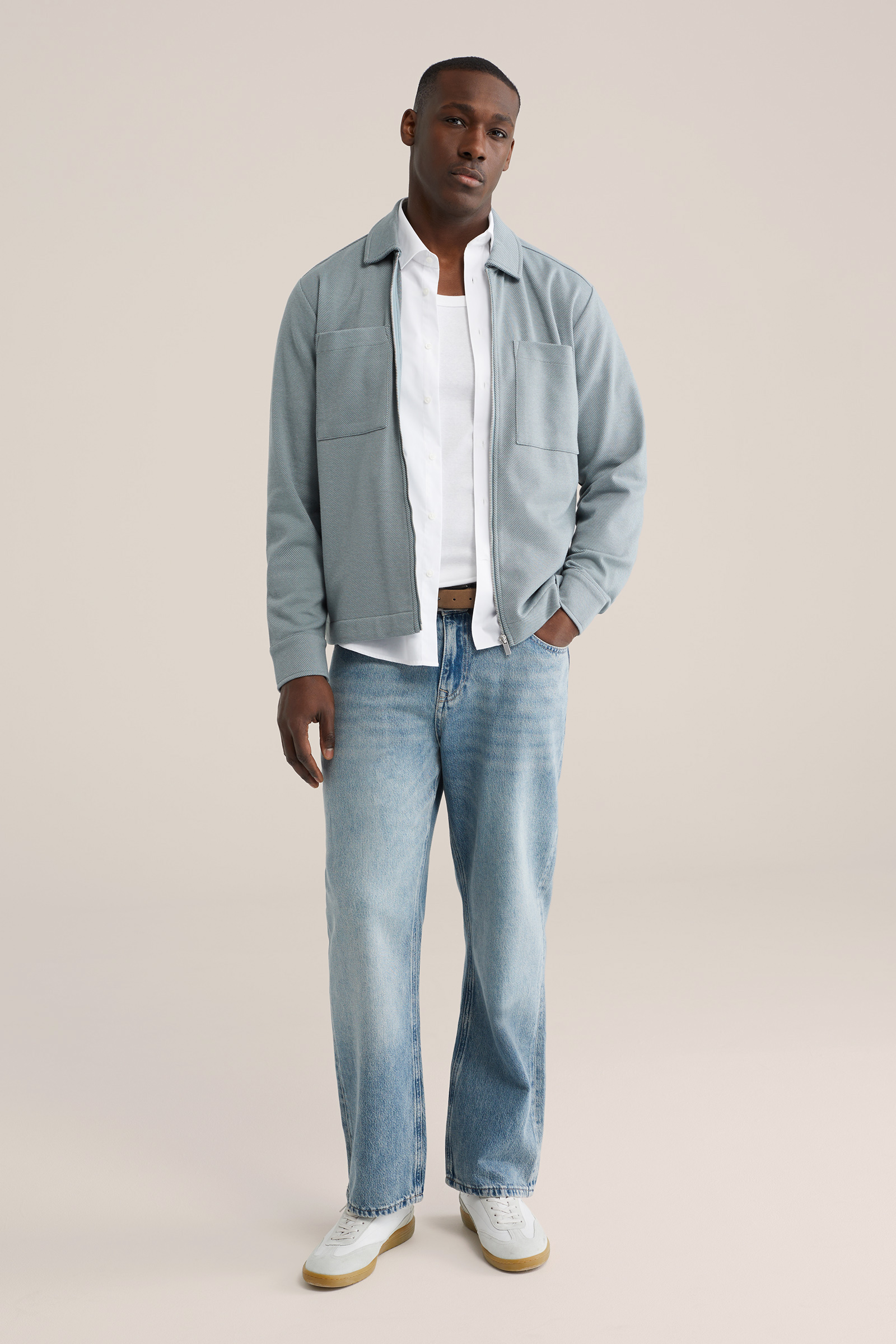 Heren regular fit overshirt van twill