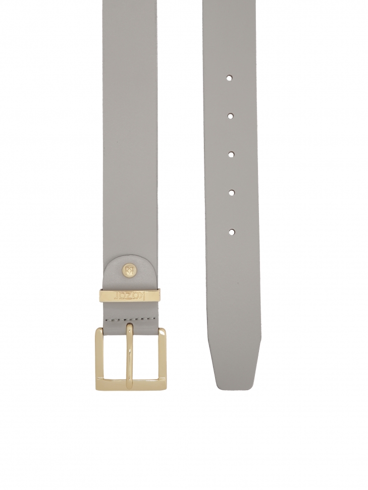 Grey leather belt with gold buckle