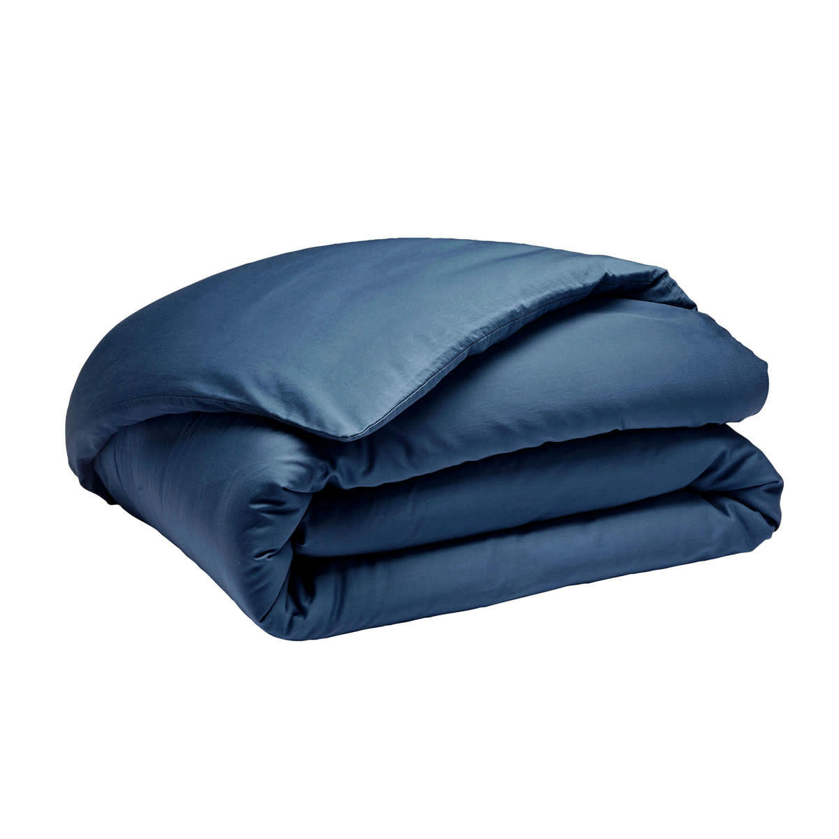 BLEU FLANDRES - Housse de couette unie en satin de coton bleu marine 260x240