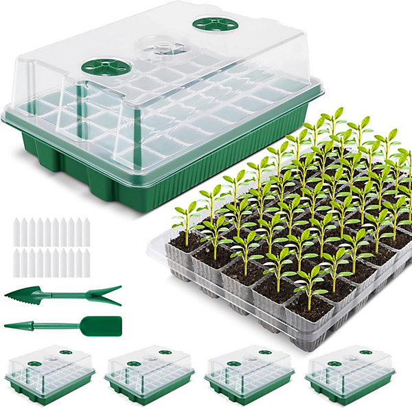 Mini Serre pour Plantes, avec couvercles rehaussés, 38x24x12 CM, 4 Pièces 160 Cellules, Vert