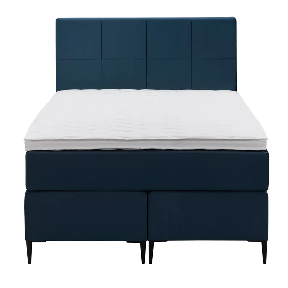 Boxspring Liv geblokt - blauw - 120x200 cm - slanke poot
