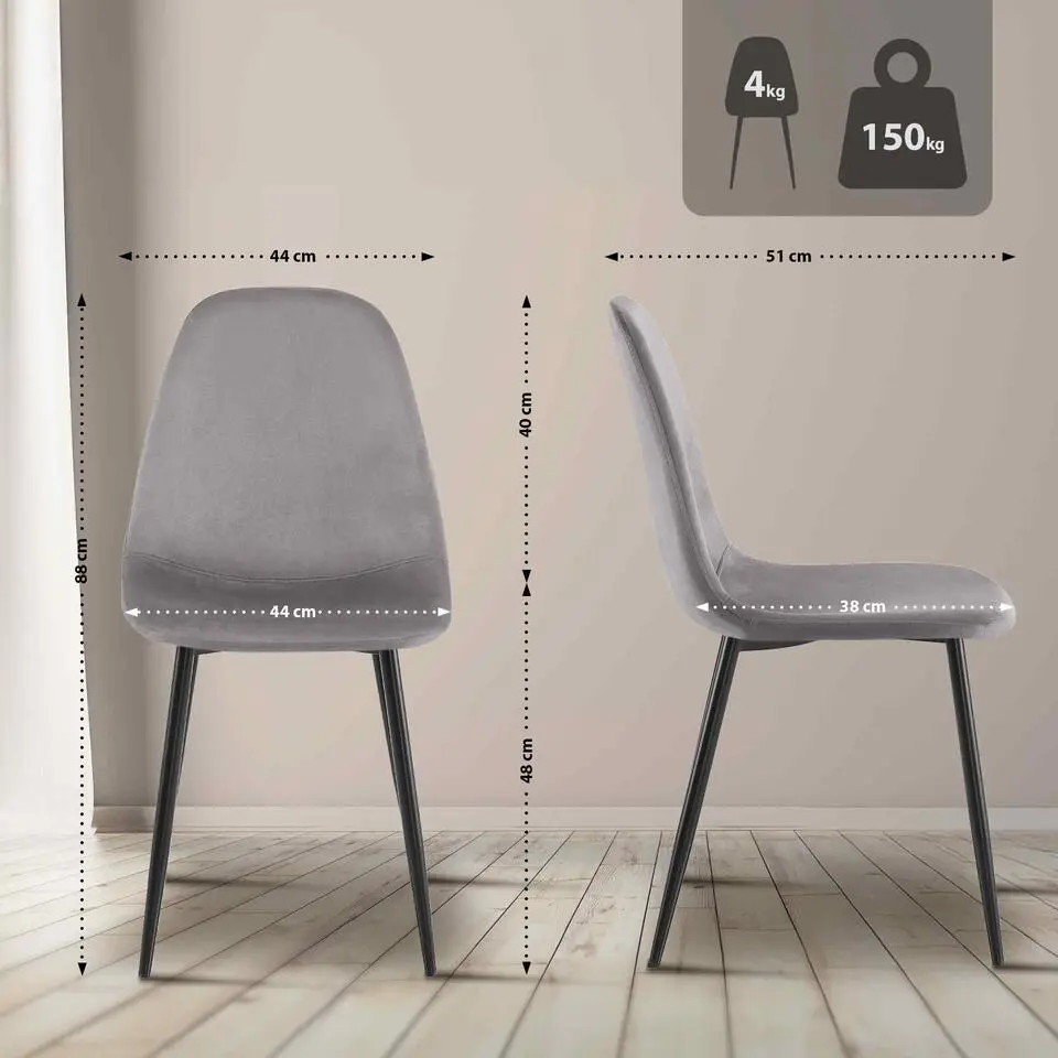 CLP Set van 4 Eetkamerstoel Napier zwart Frame - Fluweel - grijs