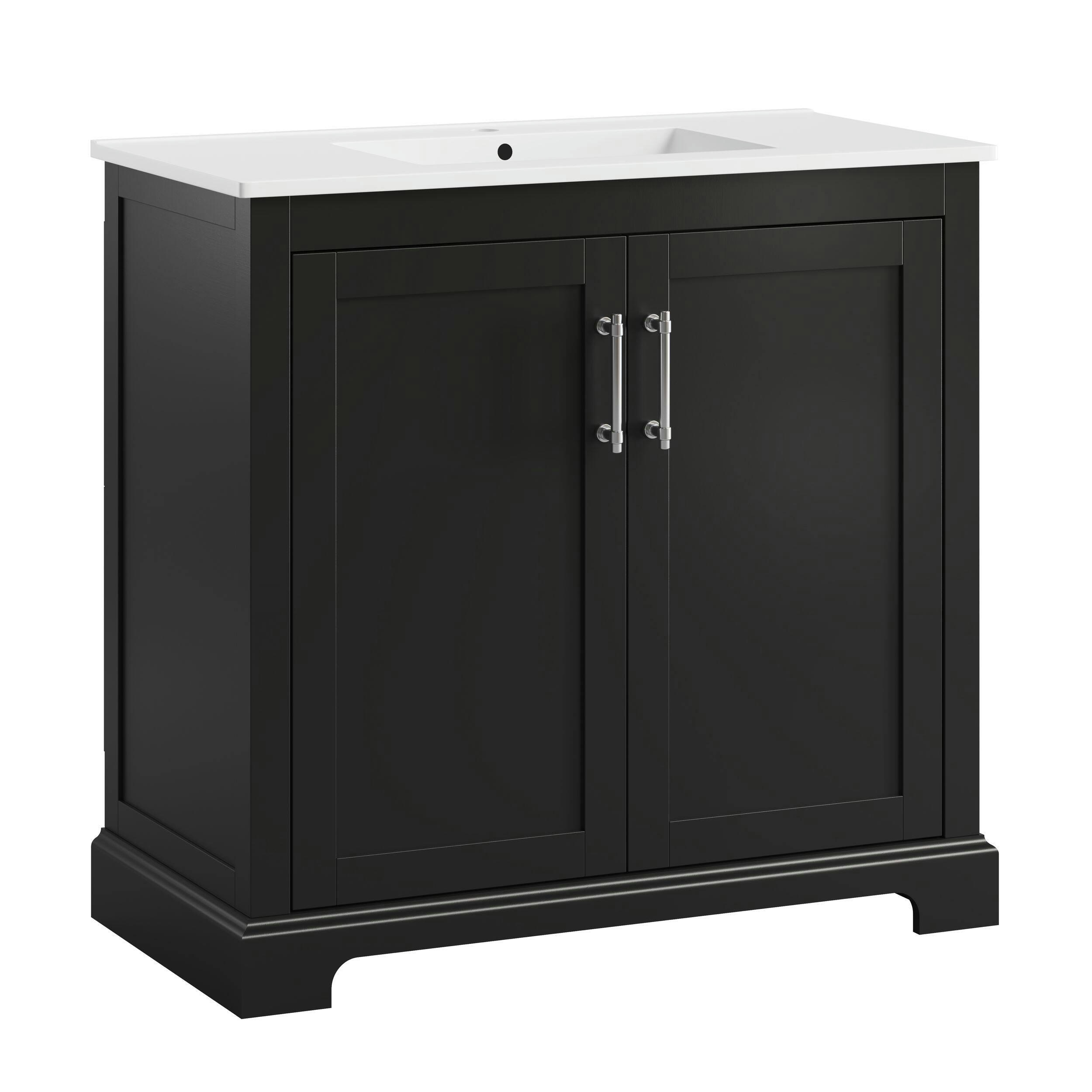 CANVAS Mahone Double Door Single Sink Vitreous China Top Bathroom Vanity, Black, 36-in