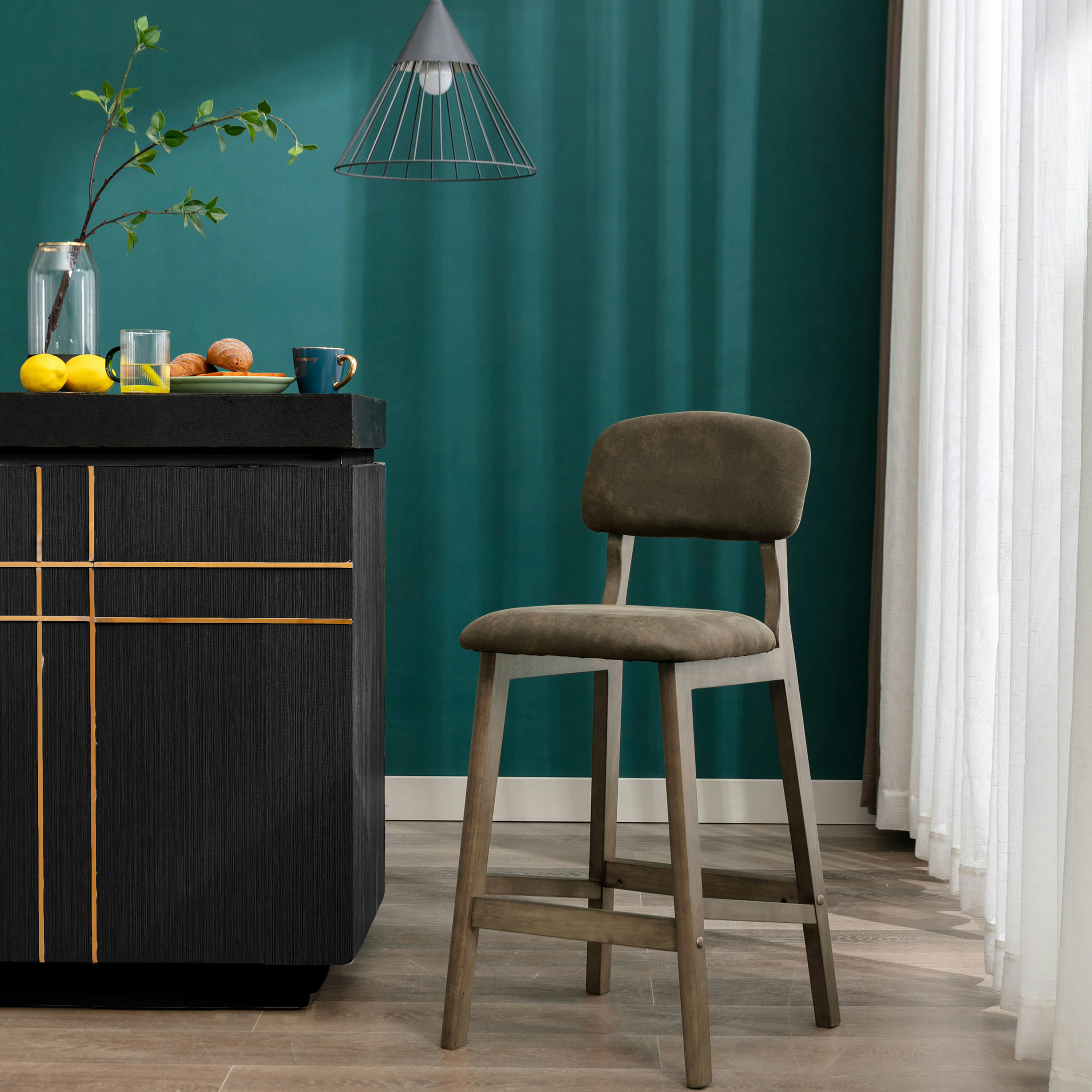 CLIFF - Chaise de bar vintage Marron et bois teinté noyer(x2)